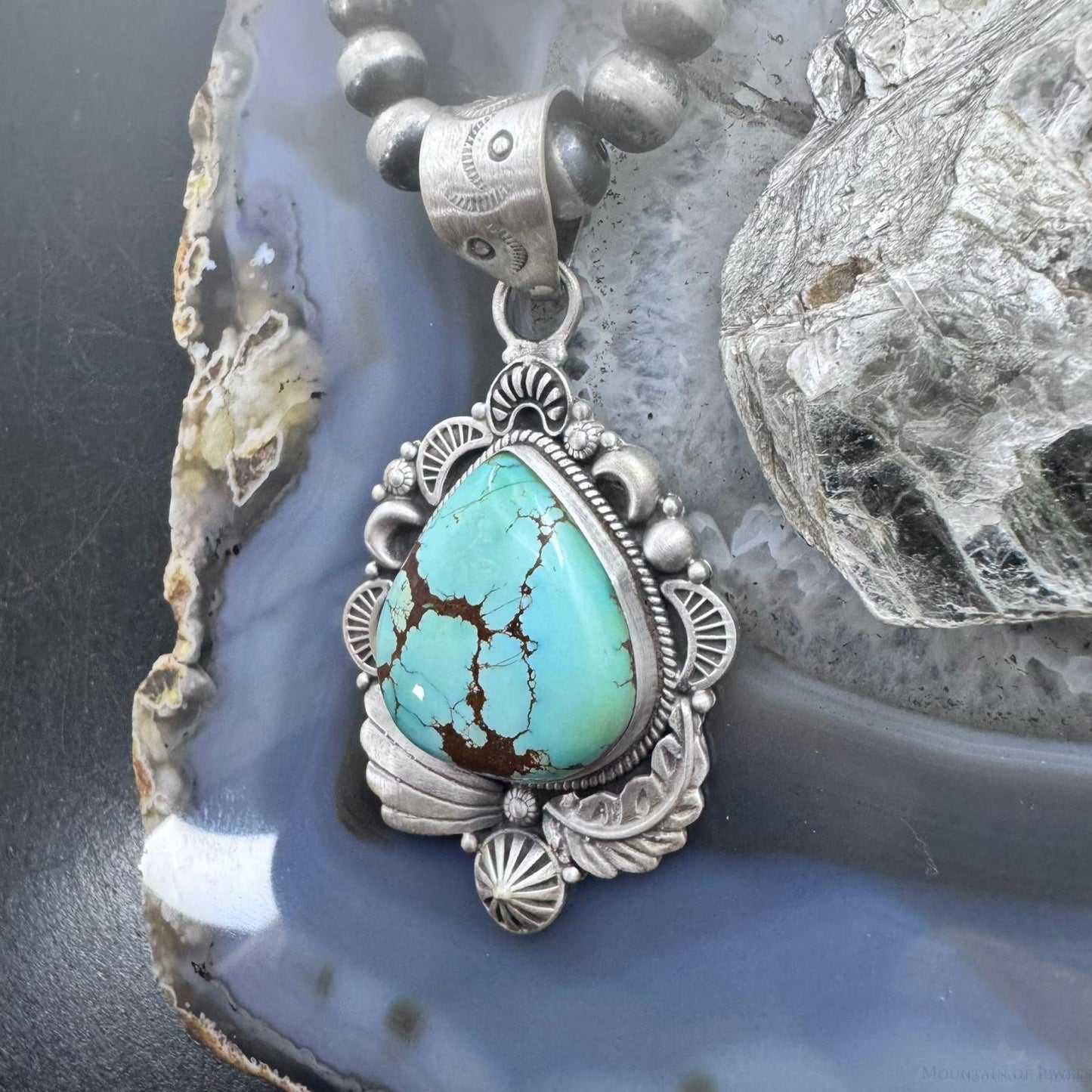 Sterling Silver Southwestern Style Large Chubby Teardrop Sierra Bella Turquoise Pendant For Women