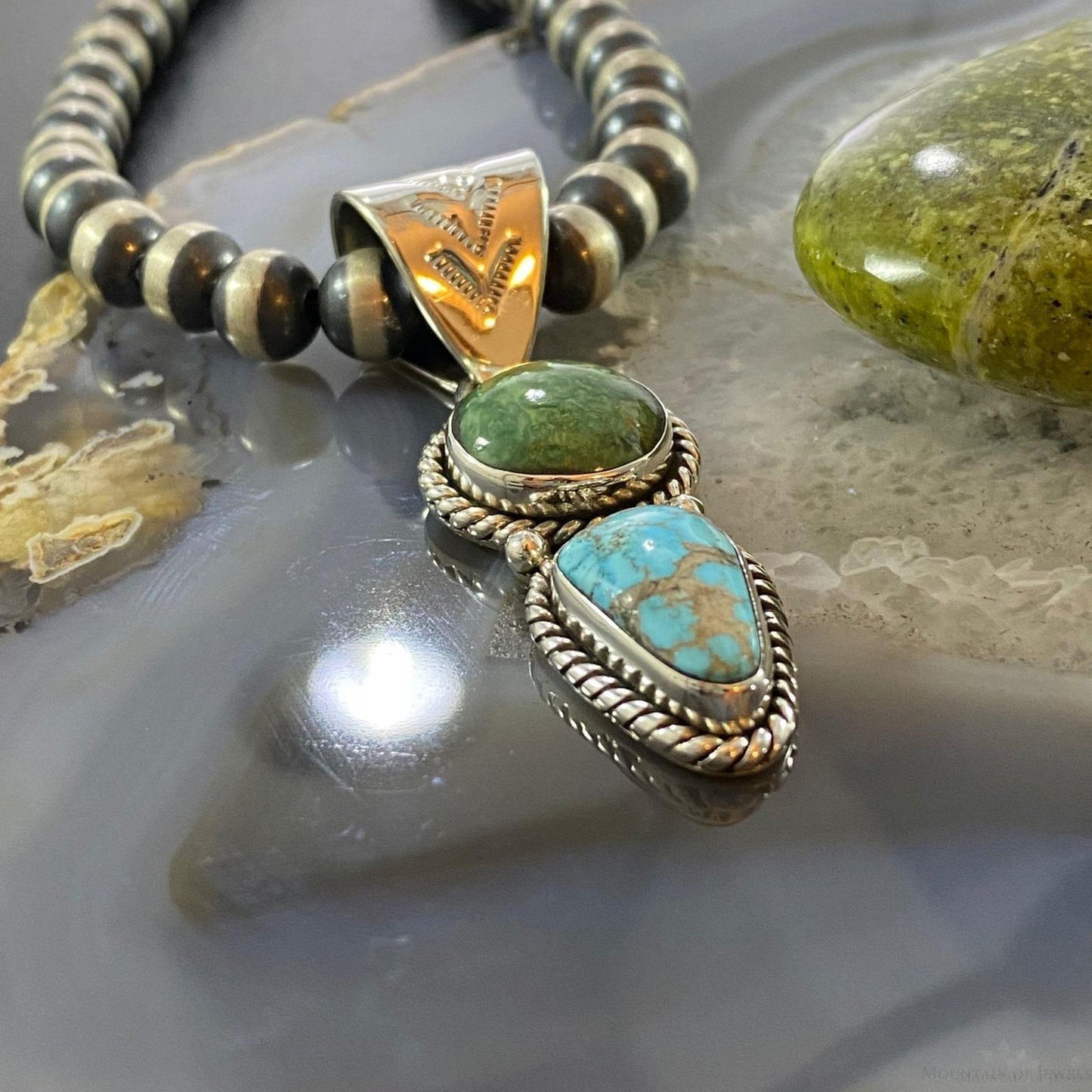 Native American Sterling Silver Royston Turquoise/Blue Ridge Turquoise Pendant
