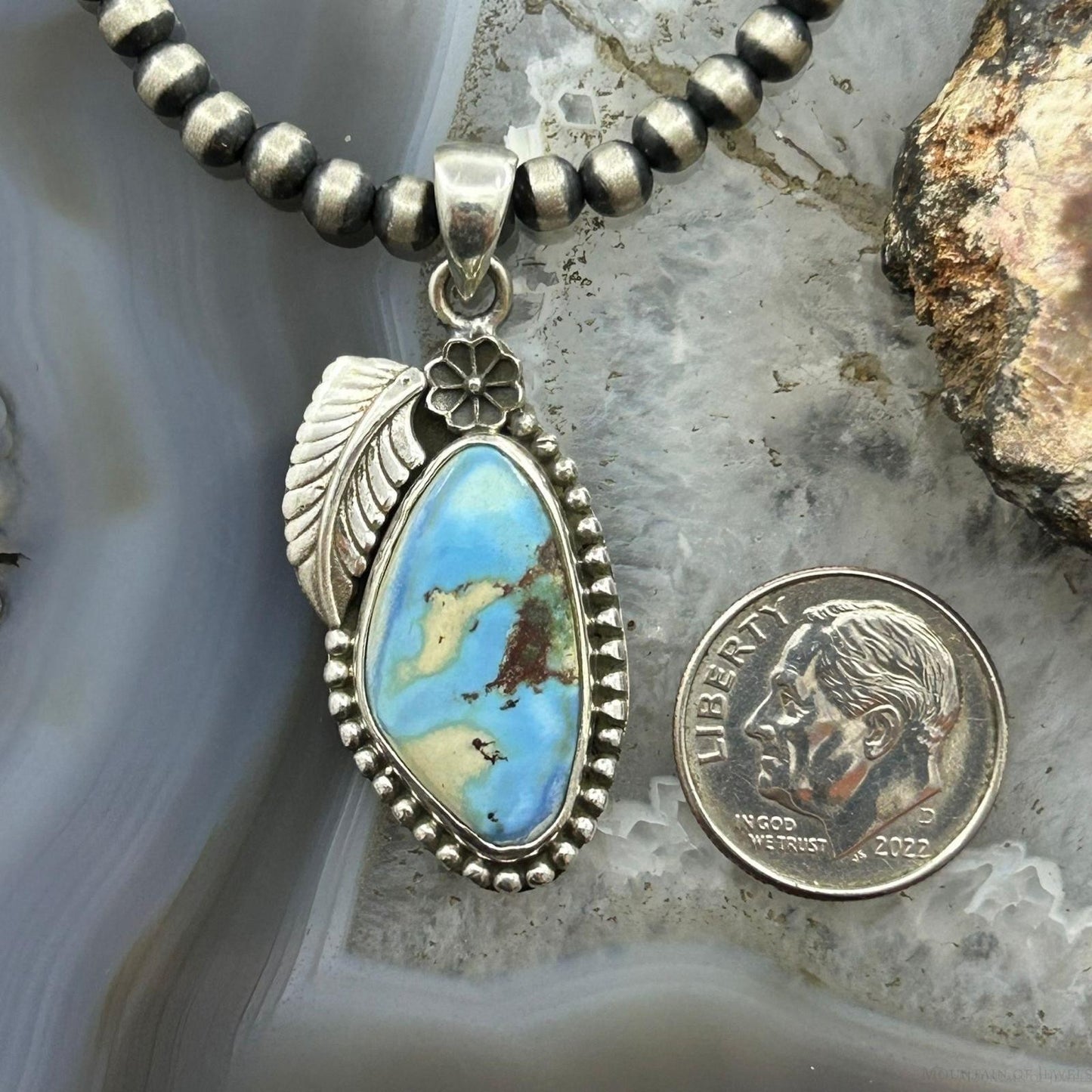 Sterling Silver Southwestern Style Triangular Golden Hill Turquoise Pendant For Women