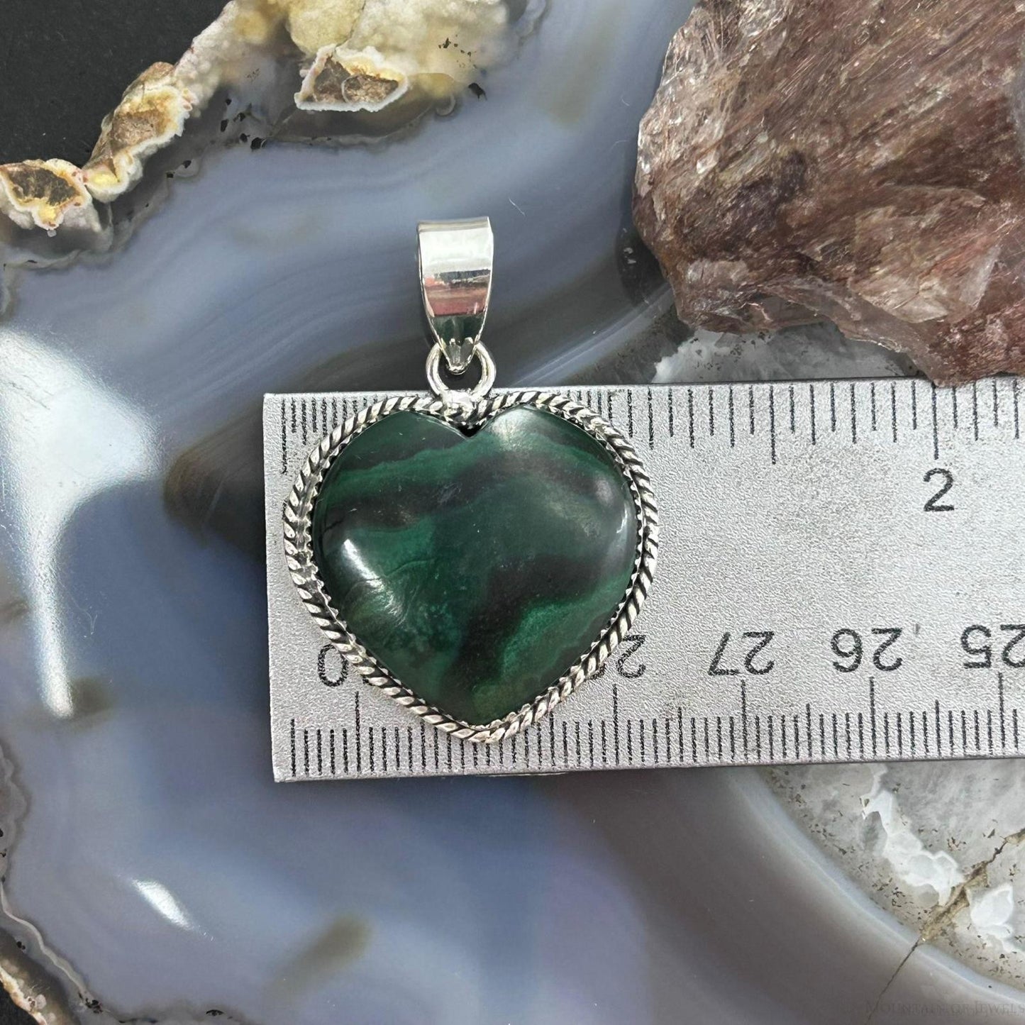 Sterling Silver Southwestern Style Malachite Heart Pendant For Women