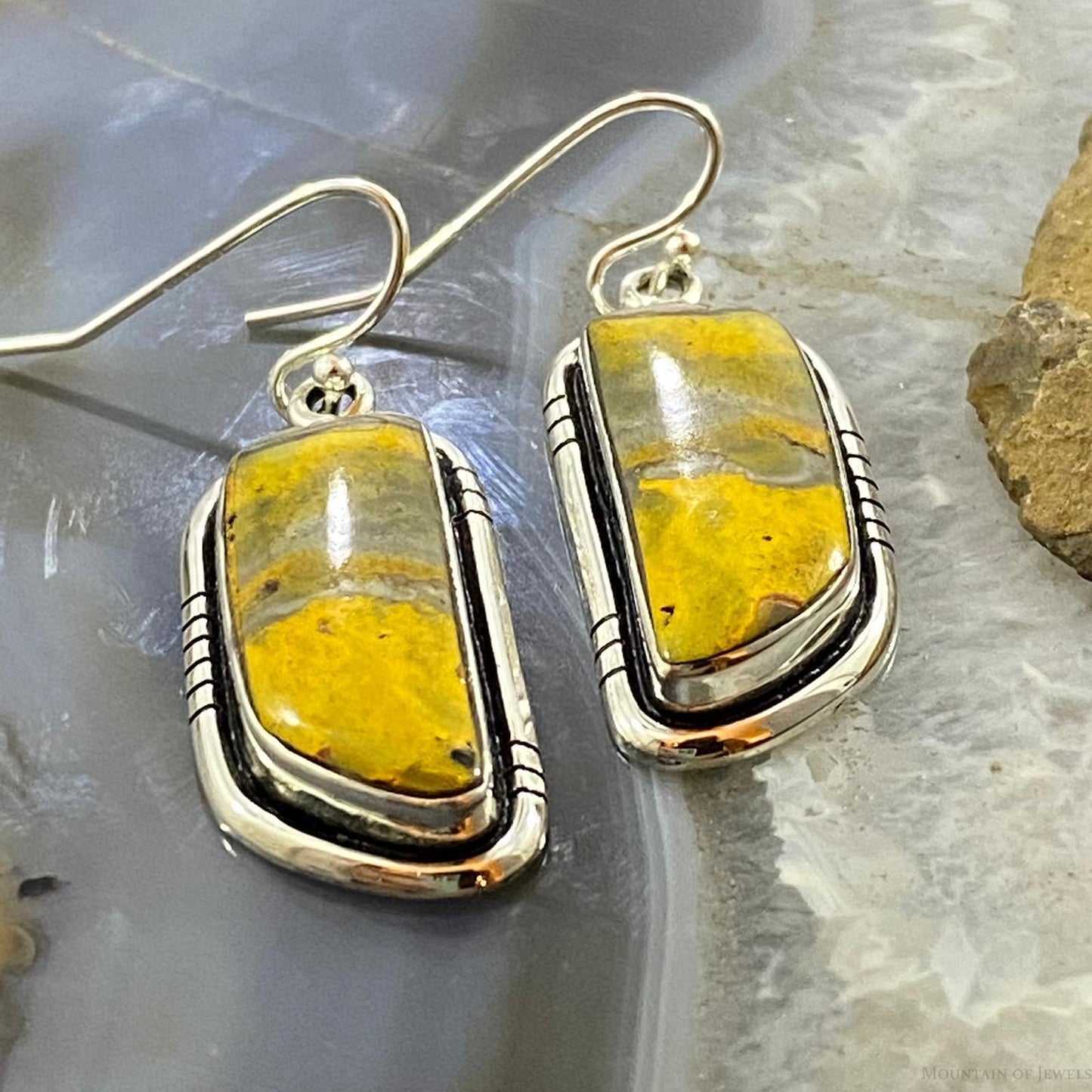 Native American Sterling Silver Bumblebee Jasper Dangle Earrings For Women