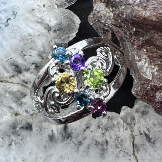 Carolyn Pollack Sterling Silver 6 Faceted Multistone Decorated Ring For Women