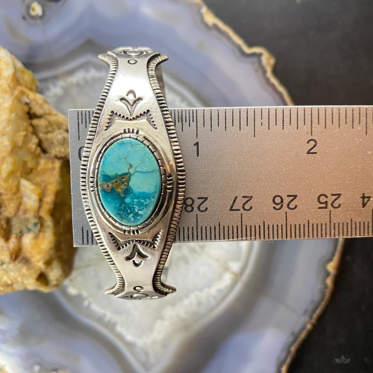 Leonard Gene Vintage Sterling Silver Overlay Oval Turquoise Bracelet For Women