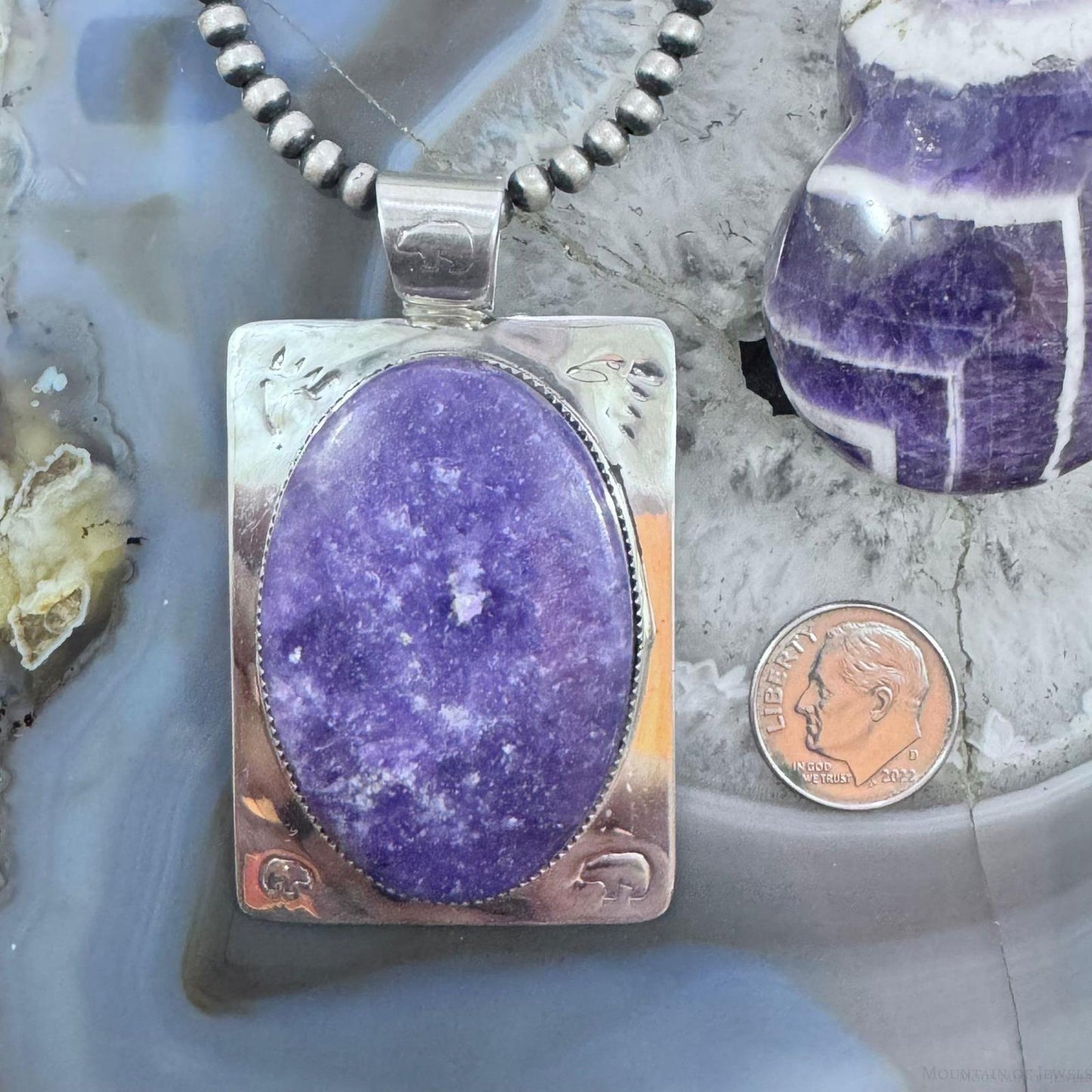 Frank Chavez Native American Sterling Silver Oval Charoite Unisex Pendant