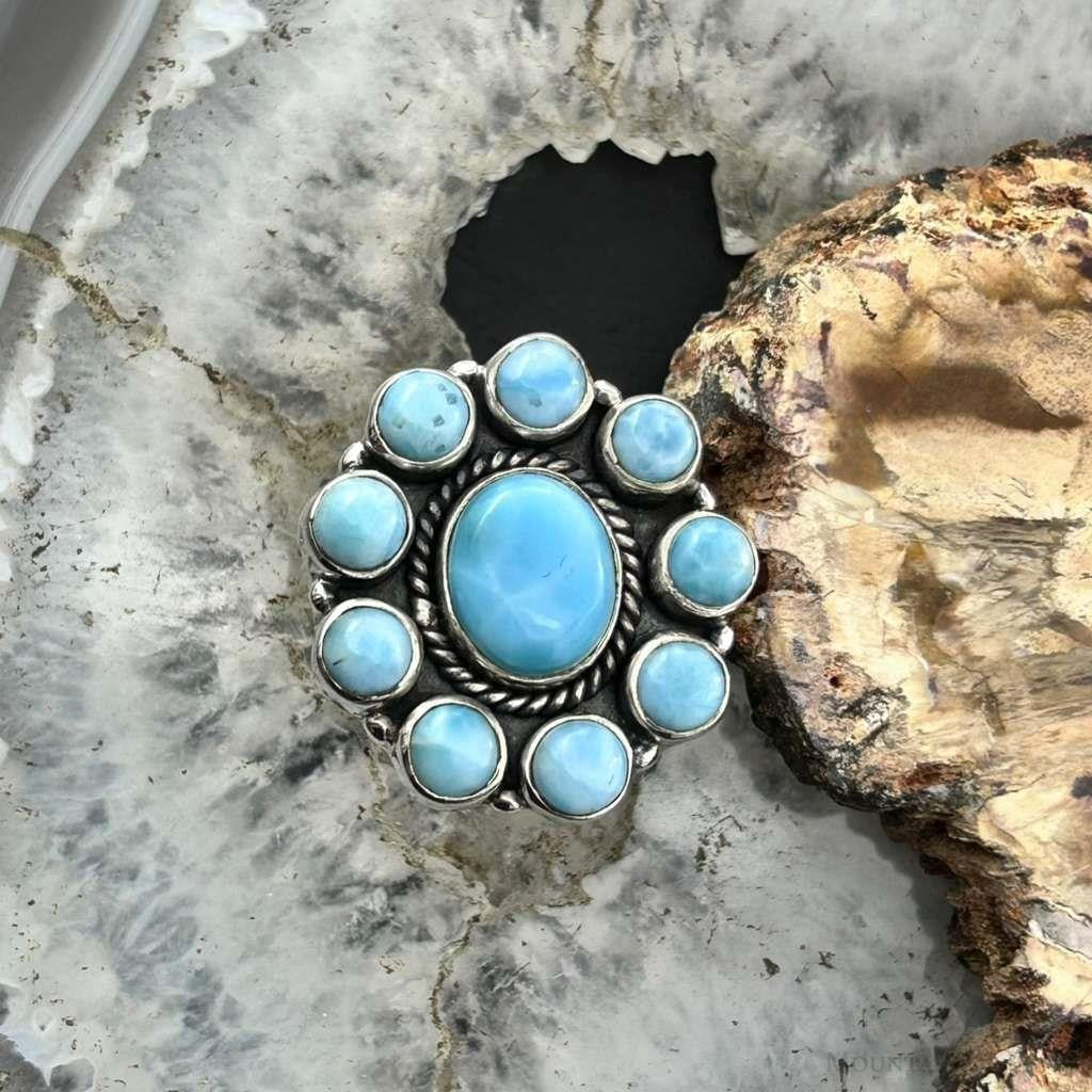 Sterling Silver Southwestern Style Larimar Cluster Ring Size 7 For Women