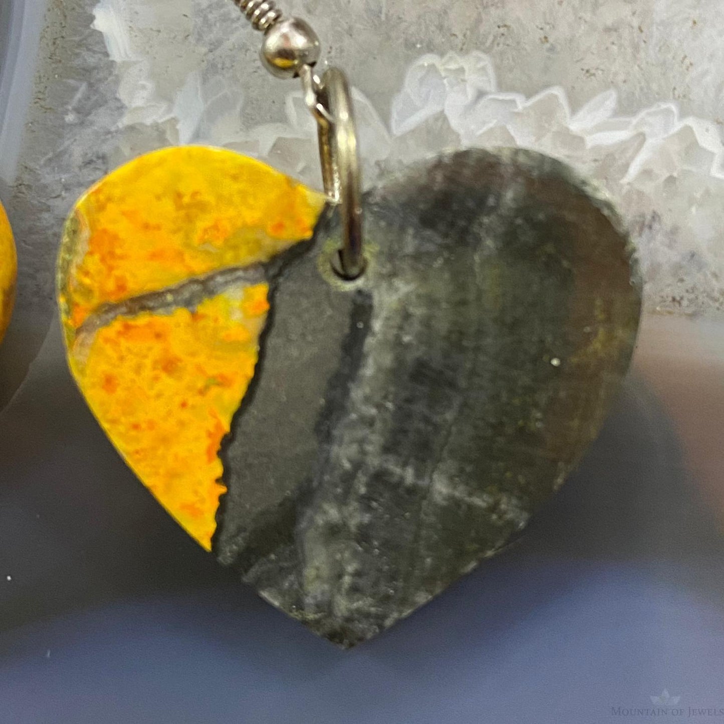 Sterling Silver Heart Shape Bumblebee Jasper Slab Dangle Earrings For Women #1