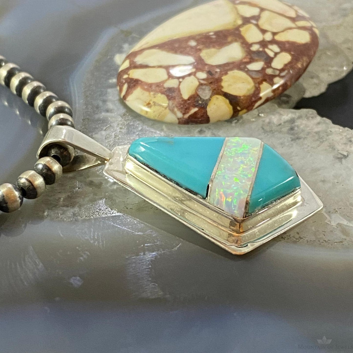 Christine Wolf Sterling Silver Turquoise & Opal Inlay Kite Pendant For Women