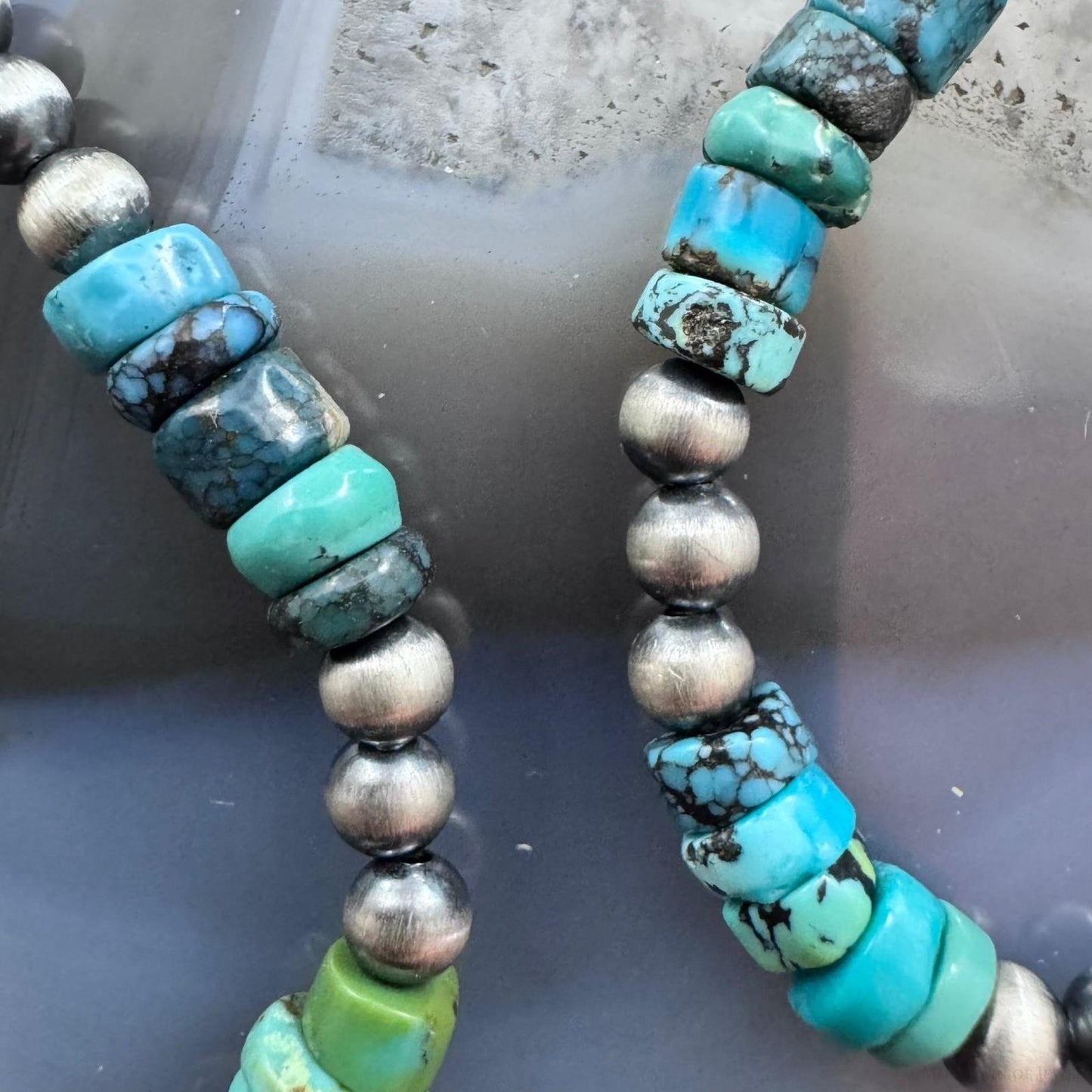 Sterling Silver Southwestern Style Navajo Pearl & Turquoise Bead Hoop Earrings For Women