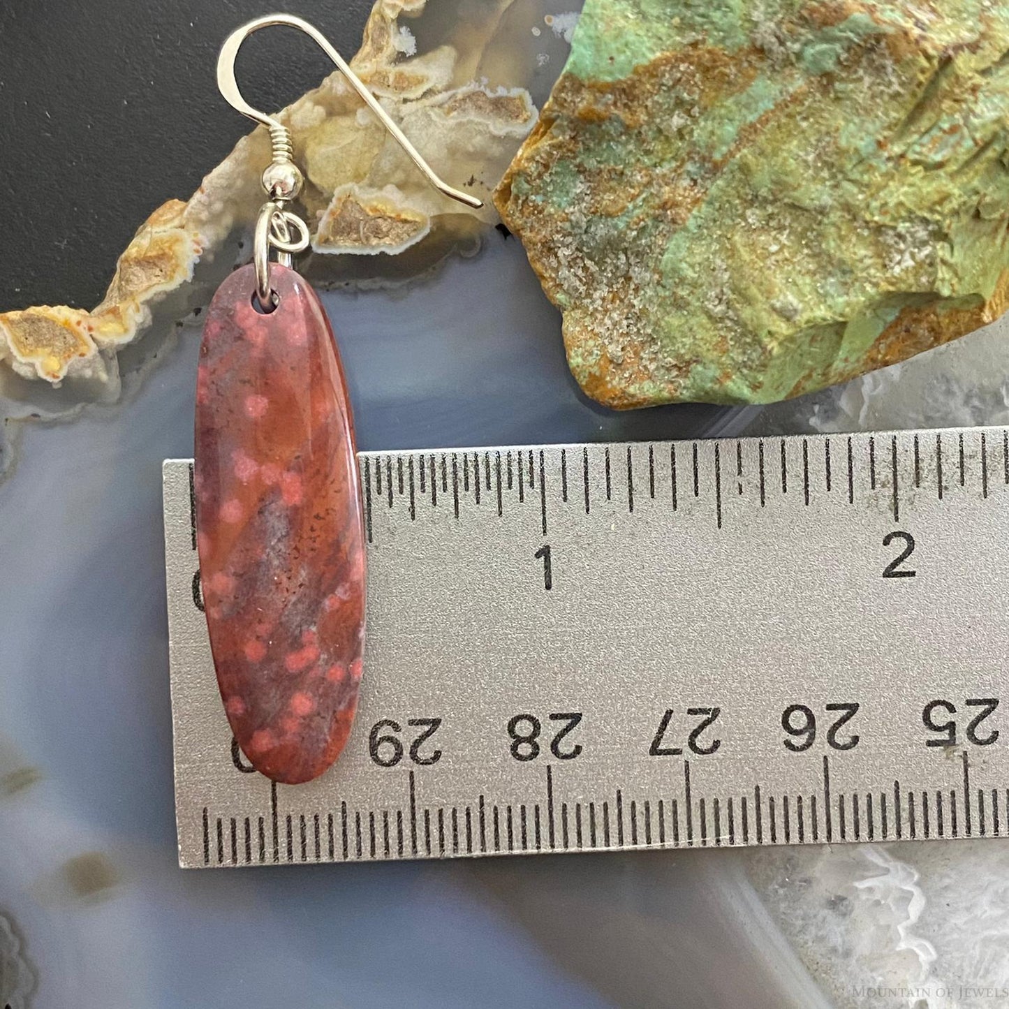 Sterling Silver Oval River Jasper Slab Dangle Earrings For Women