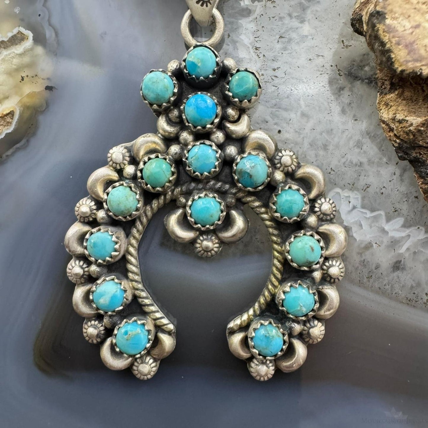 Sterling Silver Southwestern Style Multi Turquoise Decorated Naja Pendant For Women