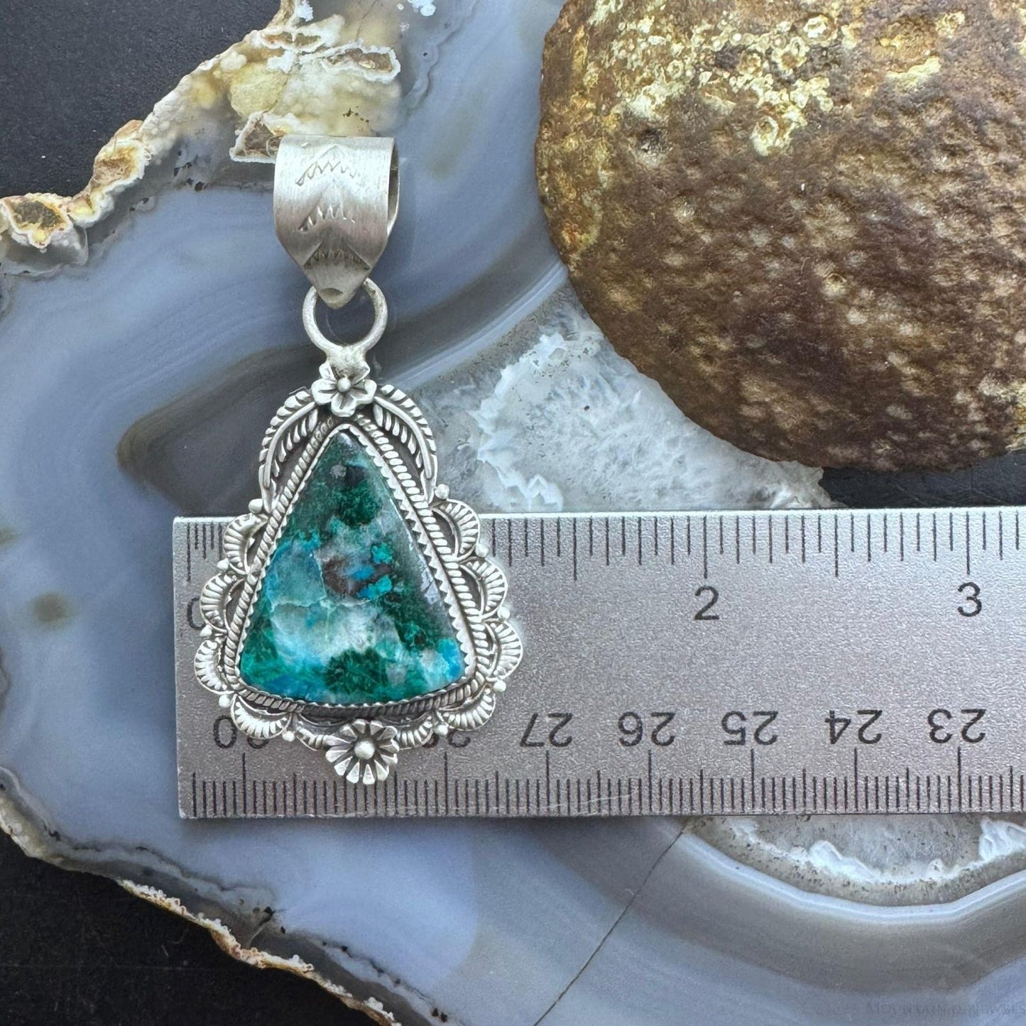 Sterling Silver Southwestern Style Triangular Shattuckite Decorated Pendant For Women