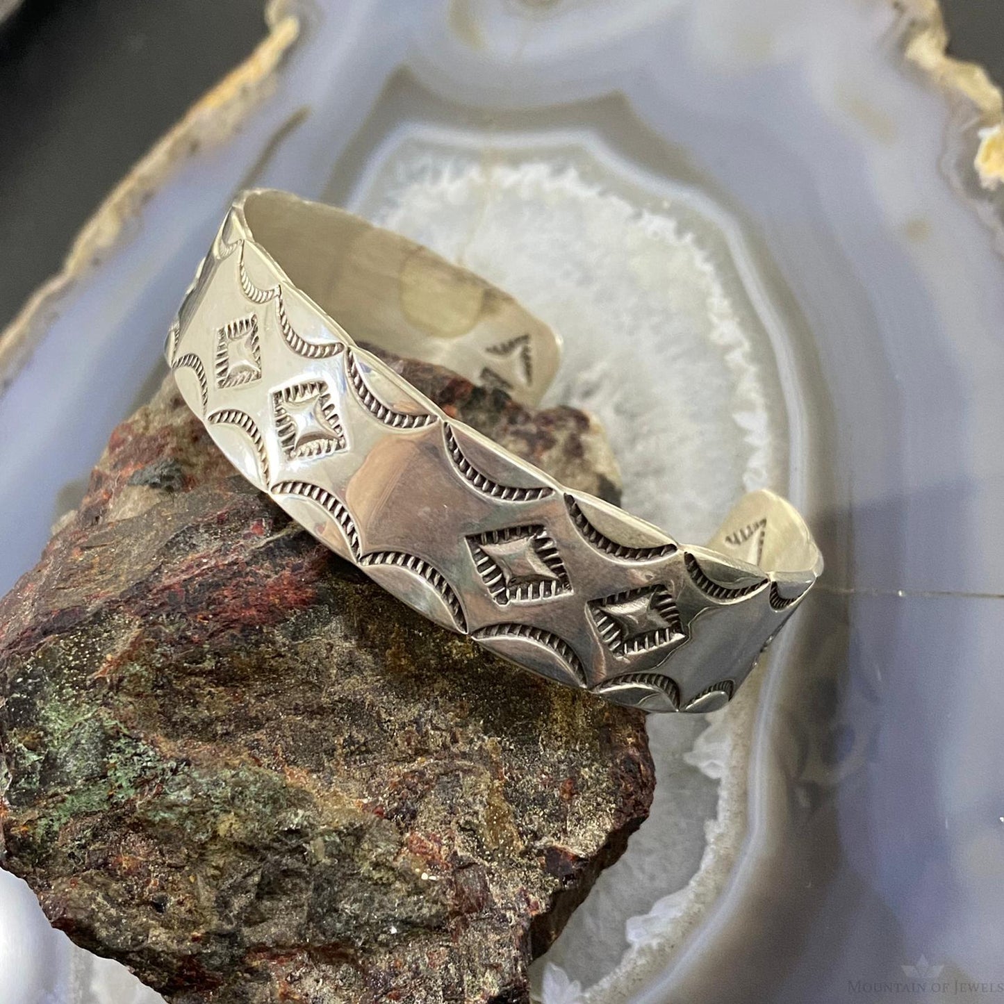 Vintage Native American Sterling Silver Stamped Stackable Unisex Bracelet