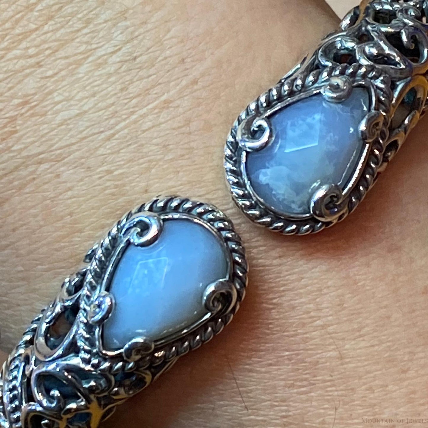 Carolyn Pollack Sterling Silver Blue Lace Agate Doublet Decorated Hinged Bracelet For Women