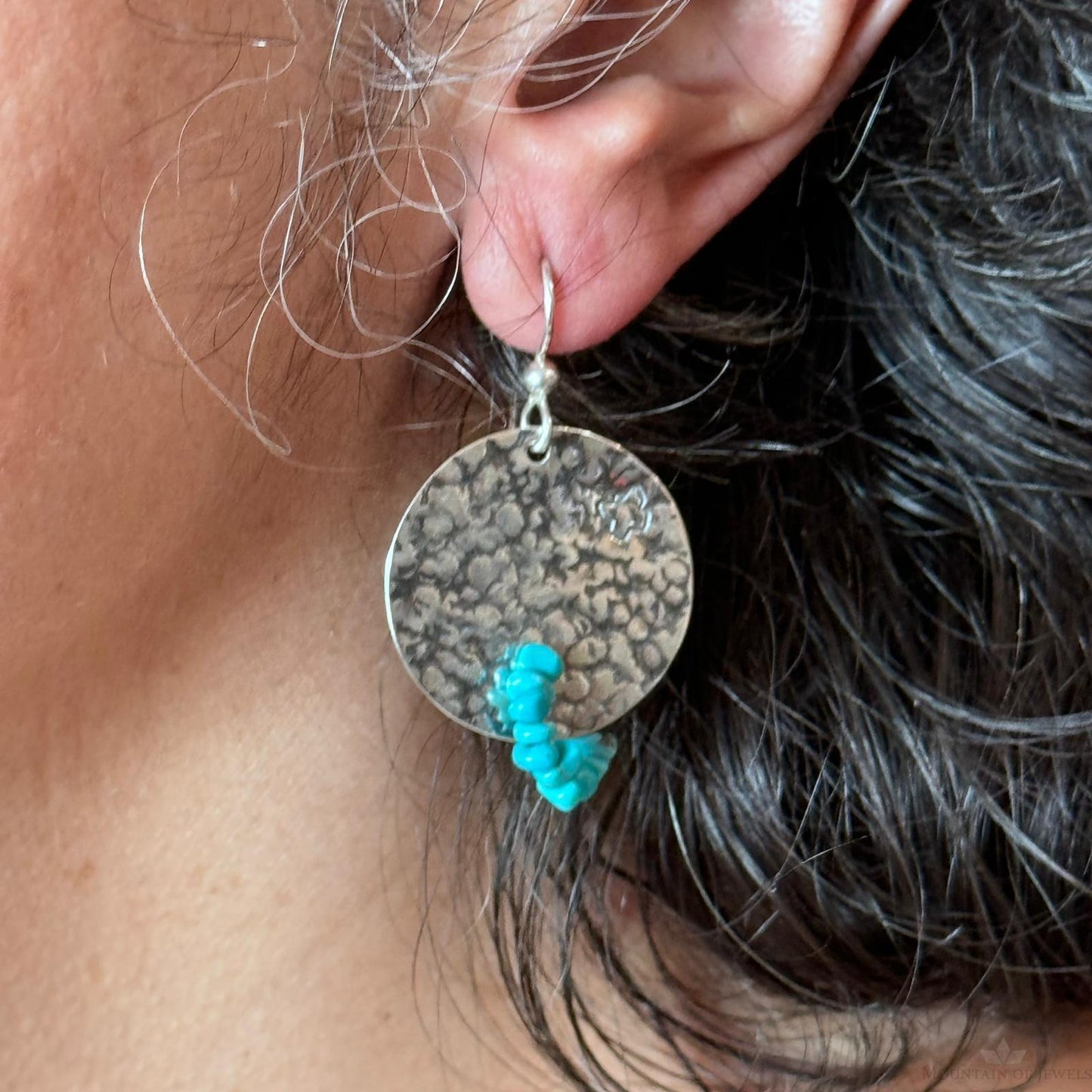 Carolyn Pollack Sterling Silver Hammered Disk With Turquoise Beads Dangle Earrings For Women