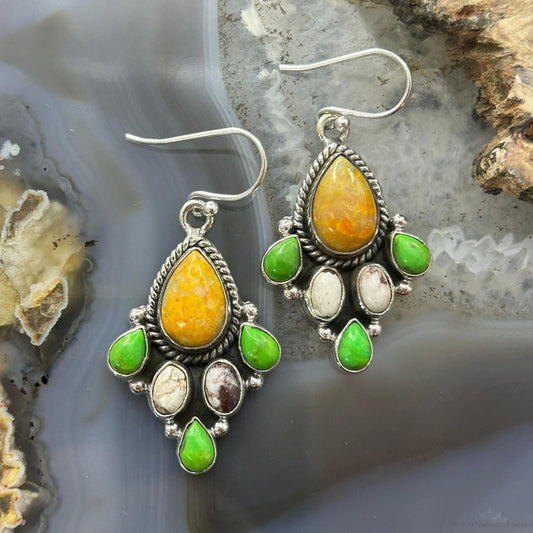 Sterling Silver Southwestern Style Multistone Dangle Earrings For Women #5