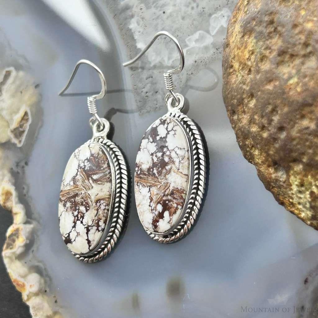 Sterling Silver Southwestern Style Oval Wild Horse Dangle Earrings For Women #1