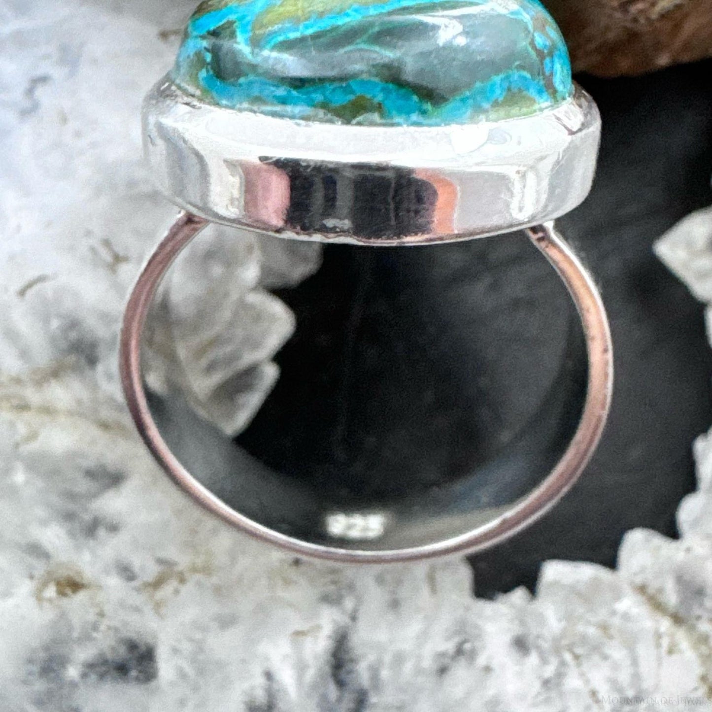 Sterling Silver Southwestern Style Teardrop Azurite Malachite Ring Size 7 For Women