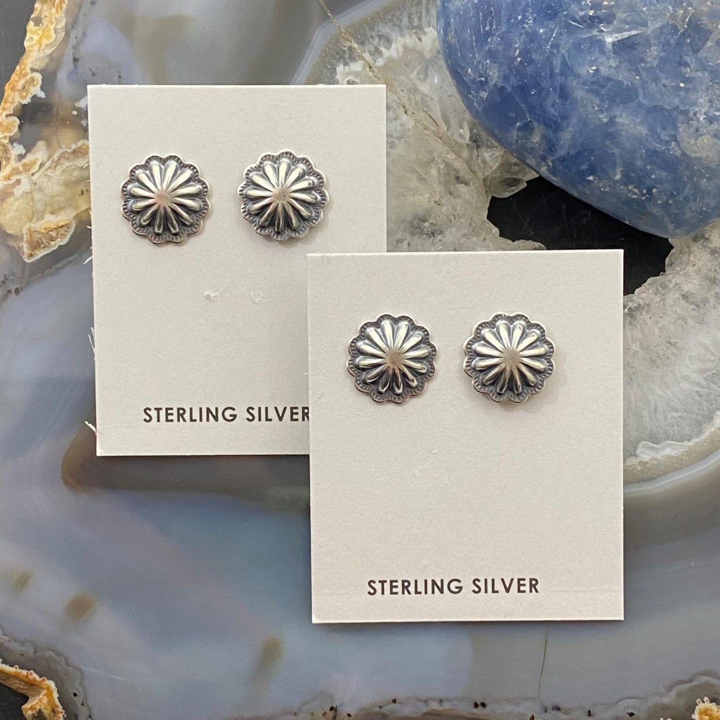 Sterling Silver Repousse Concho Stud Earrings For Women (1 Pair)