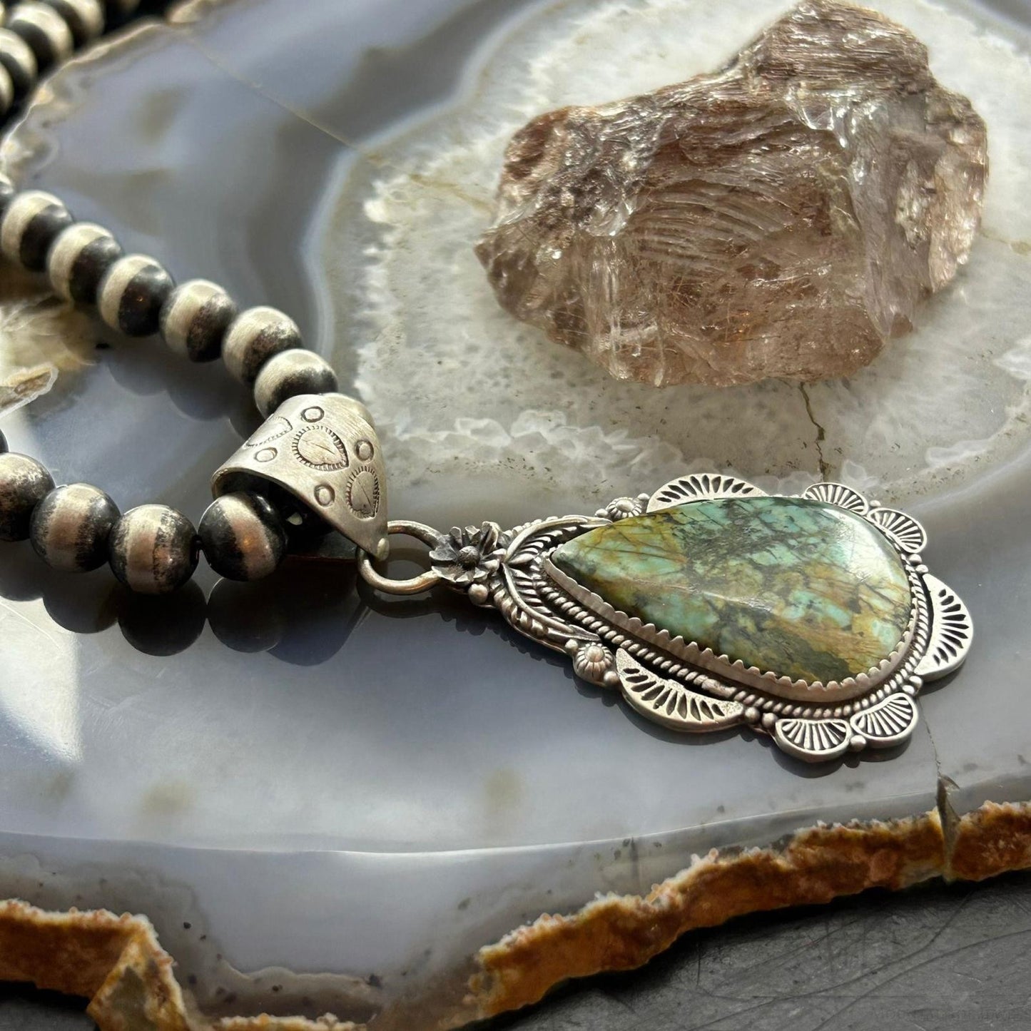 Sterling Silver Southwestern Style Teardrop Turquoise Pendant For Women