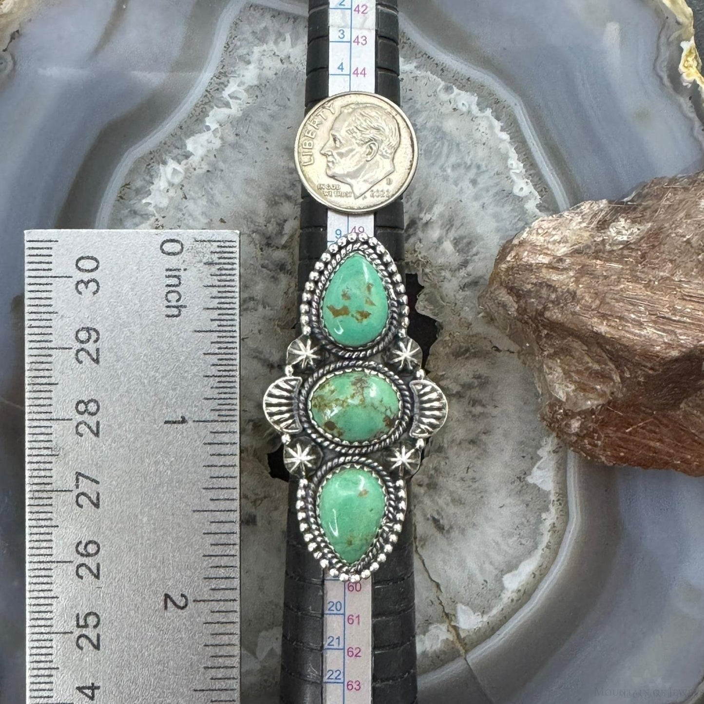 Sterling Silver Southwestern Style Oval & Teardrop Turquoise Adjustable Ring For Women