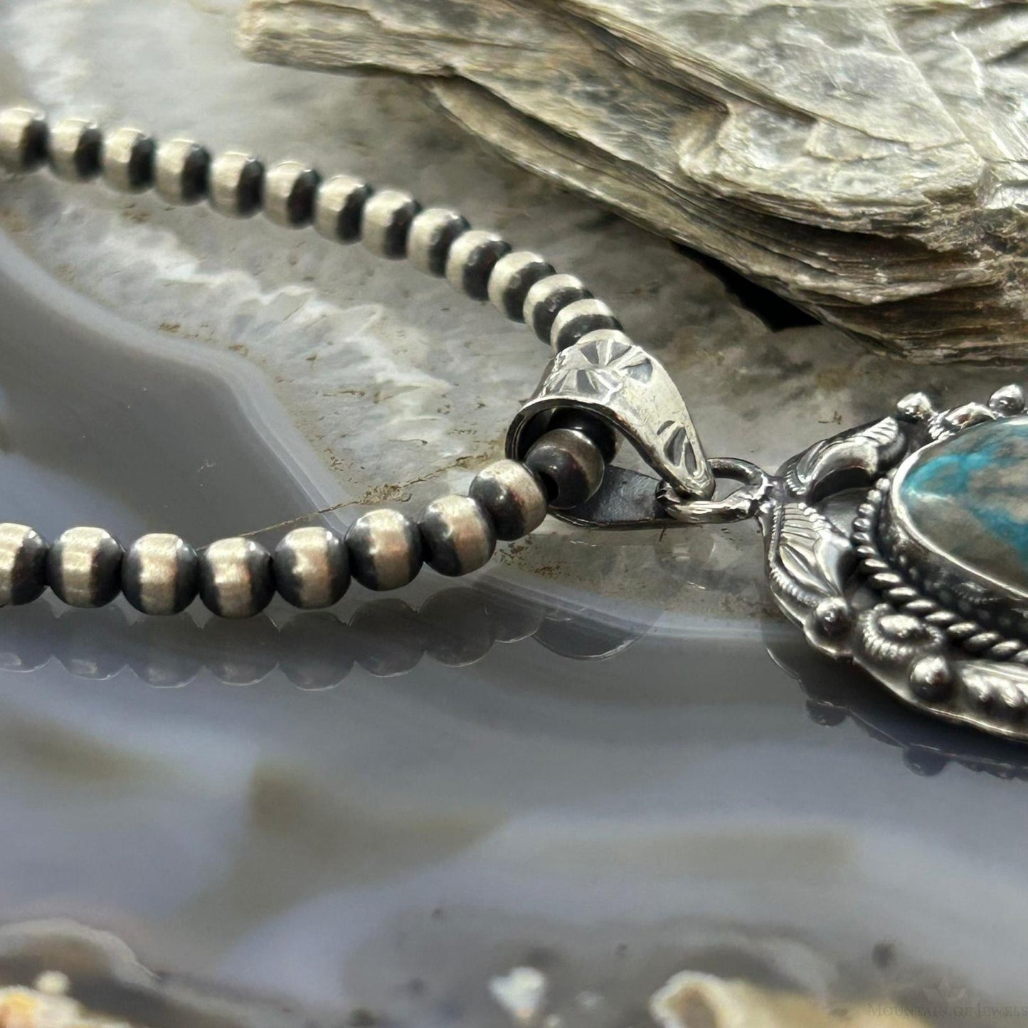 Sterling Silver Southwestern Style Oval Turquoise Decorated Pendant For Women