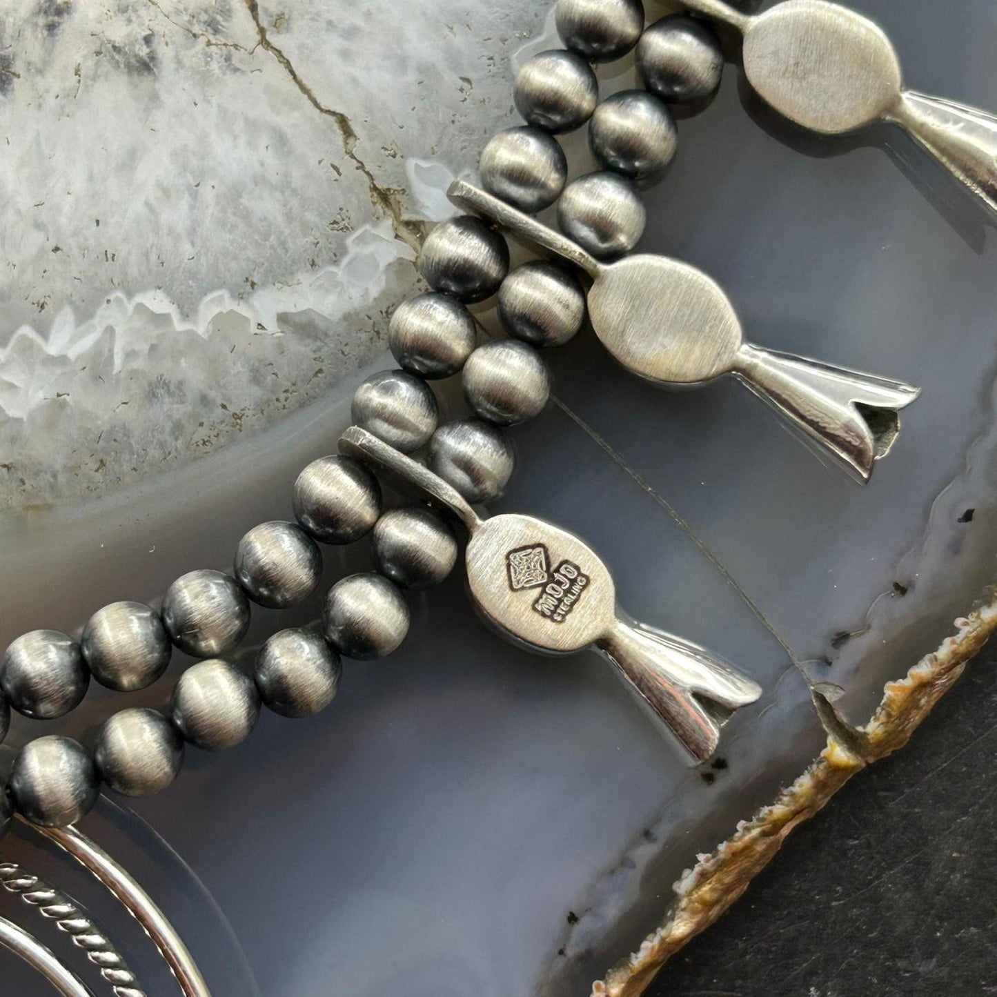 Sterling Silver Southwestern Style Turquoise Squash Blossom Necklace For Women