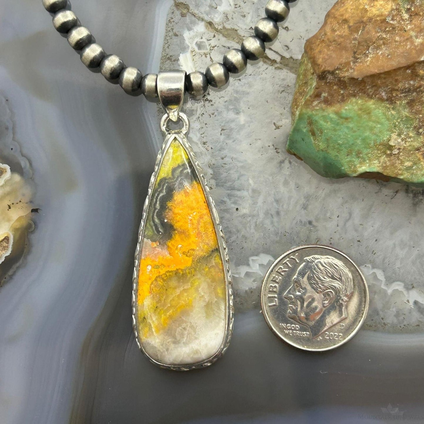 Sterling Silver Southwestern Style Teardrop Bumblebee Jasper Decorated Pendant For Women