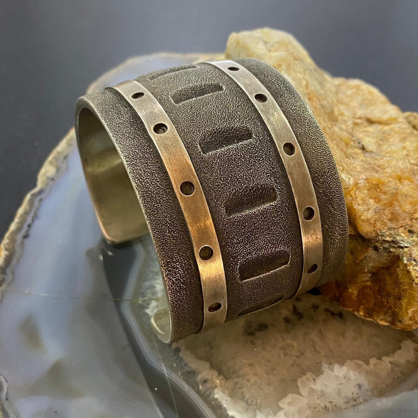 Dakota T. Willie Native American Sterling Silver Tufa Cast Wide Bracelet For Women