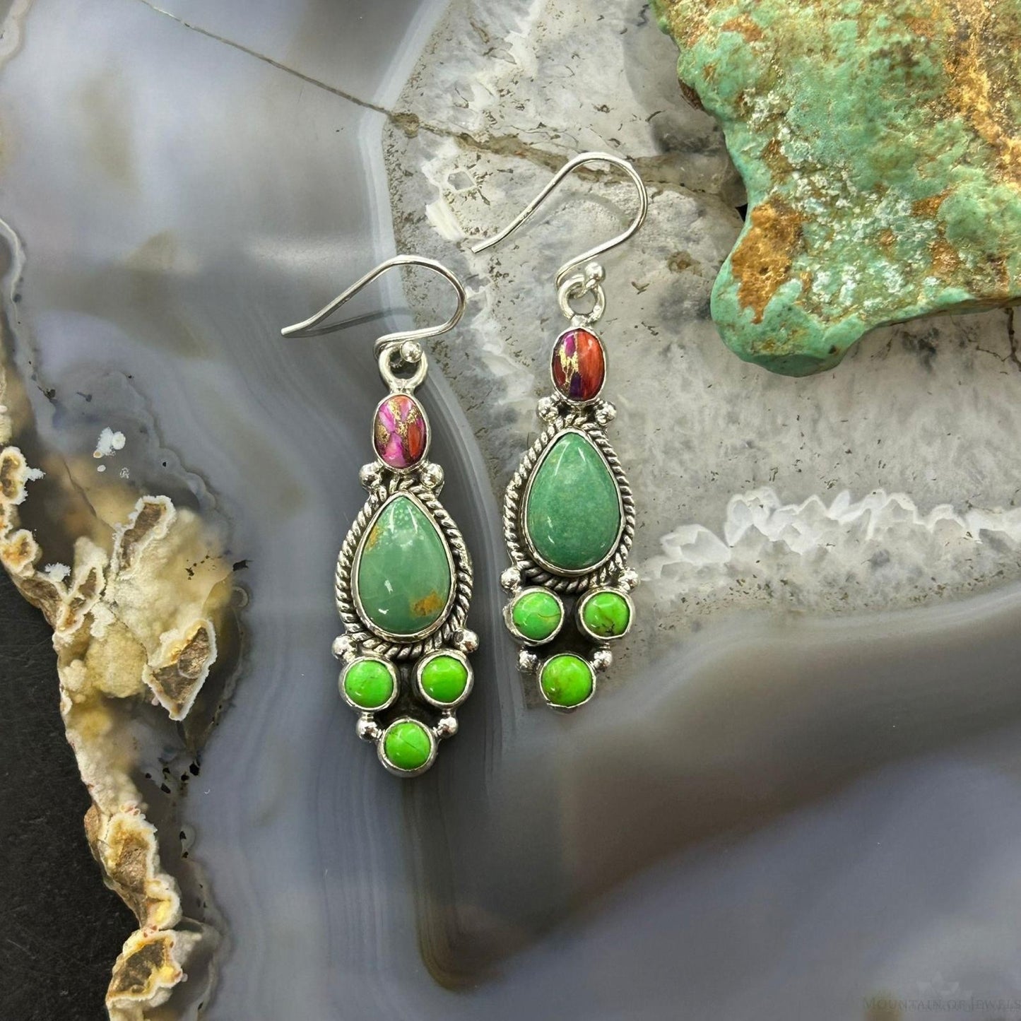 Sterling Silver Southwestern Style Multistone Dangle Earrings For Women #12