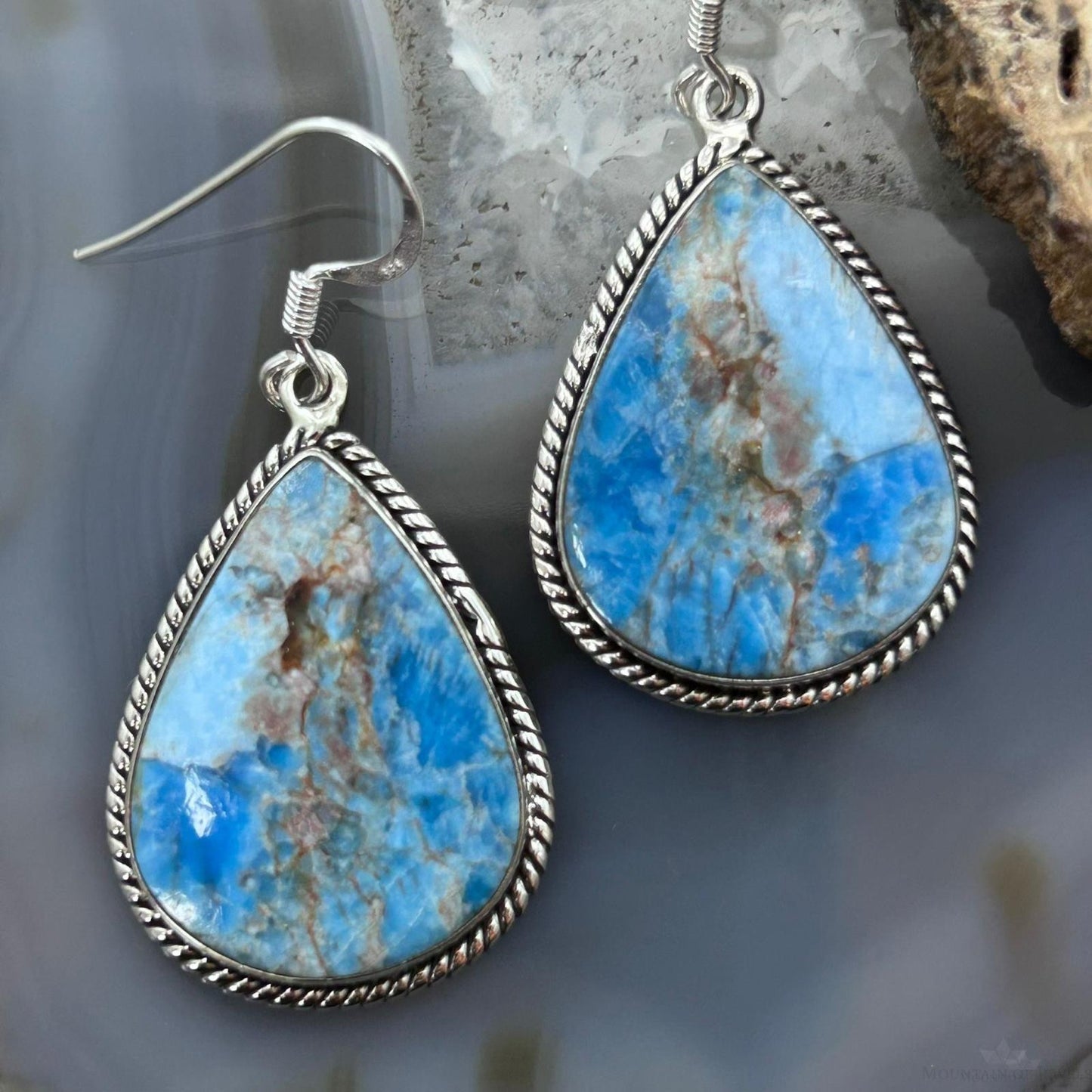Sterling Silver Southwestern Style Blue Apatite Dangle Earrings For Women #2