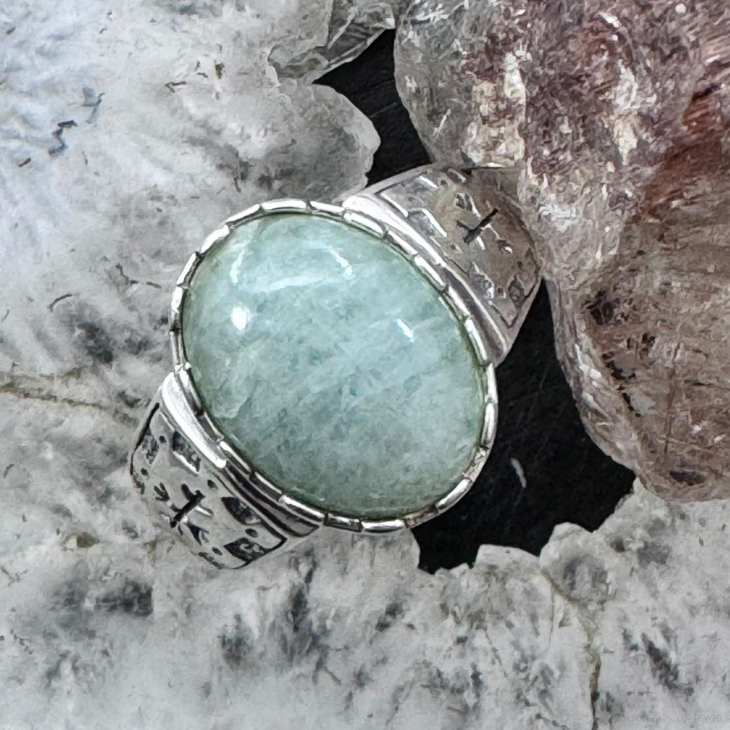 Carolyn Pollack Sterling Silver Oval Amazonite Engraved Band Ring For Women