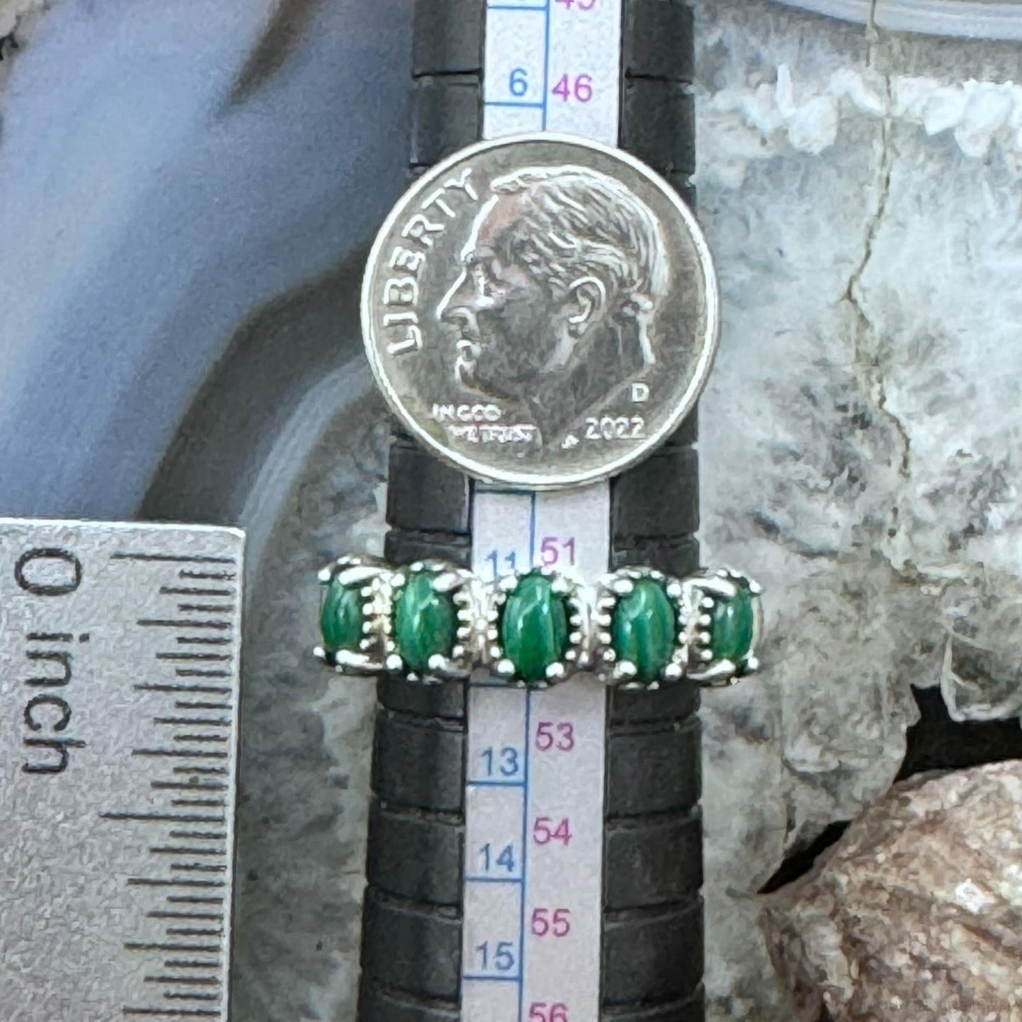 Carolyn Pollack Vintage Sterling Silver 5 Oval Malachite Band Ring For Women