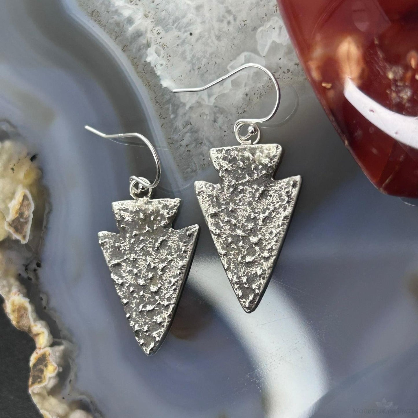 Cheyenne Custer Sterling Silver Tufa Cast Arrowhead Dangle Earrings For Women