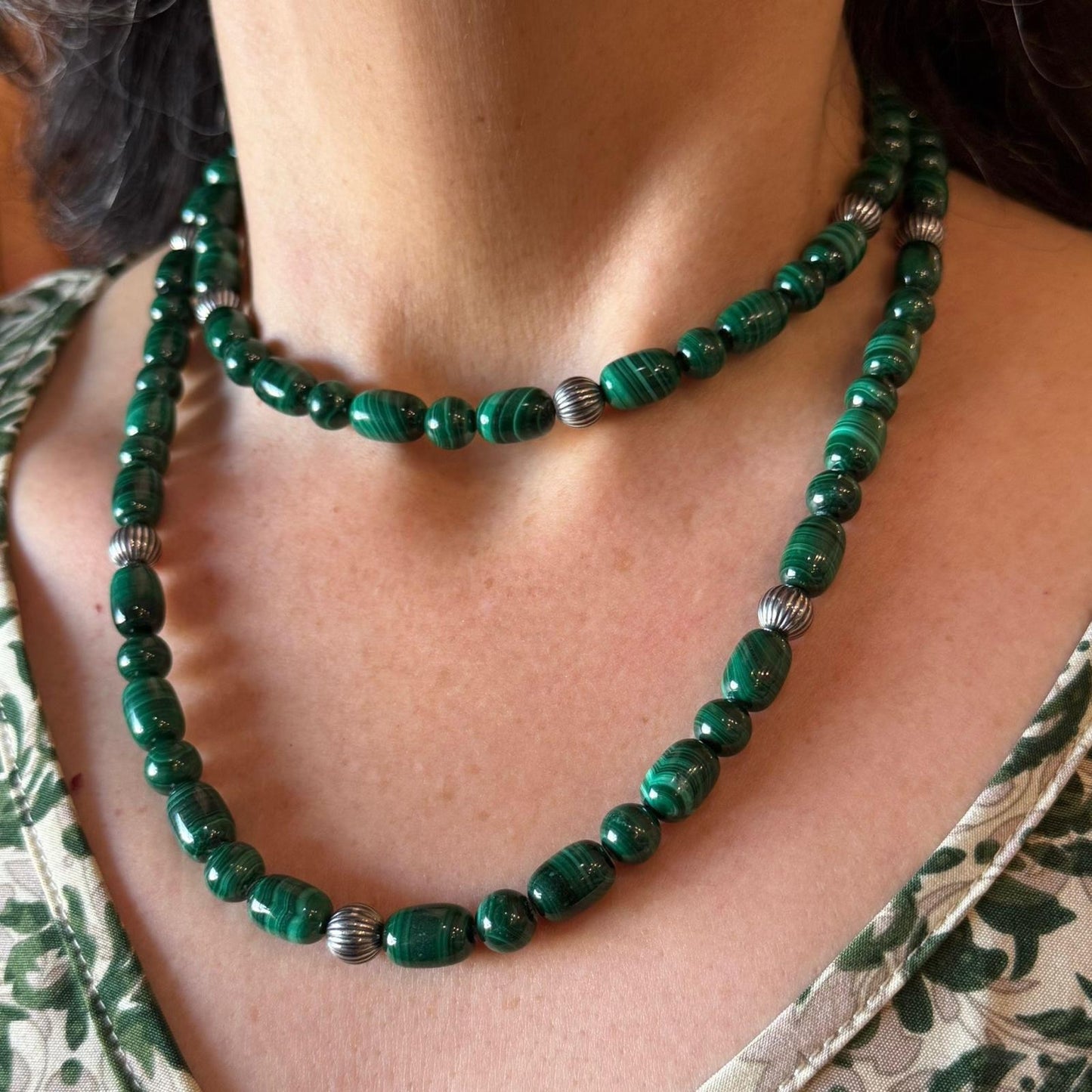 Carolyn Pollack Vintage 7mm-10mm Malachite Beads 35"-39" Necklace For Women