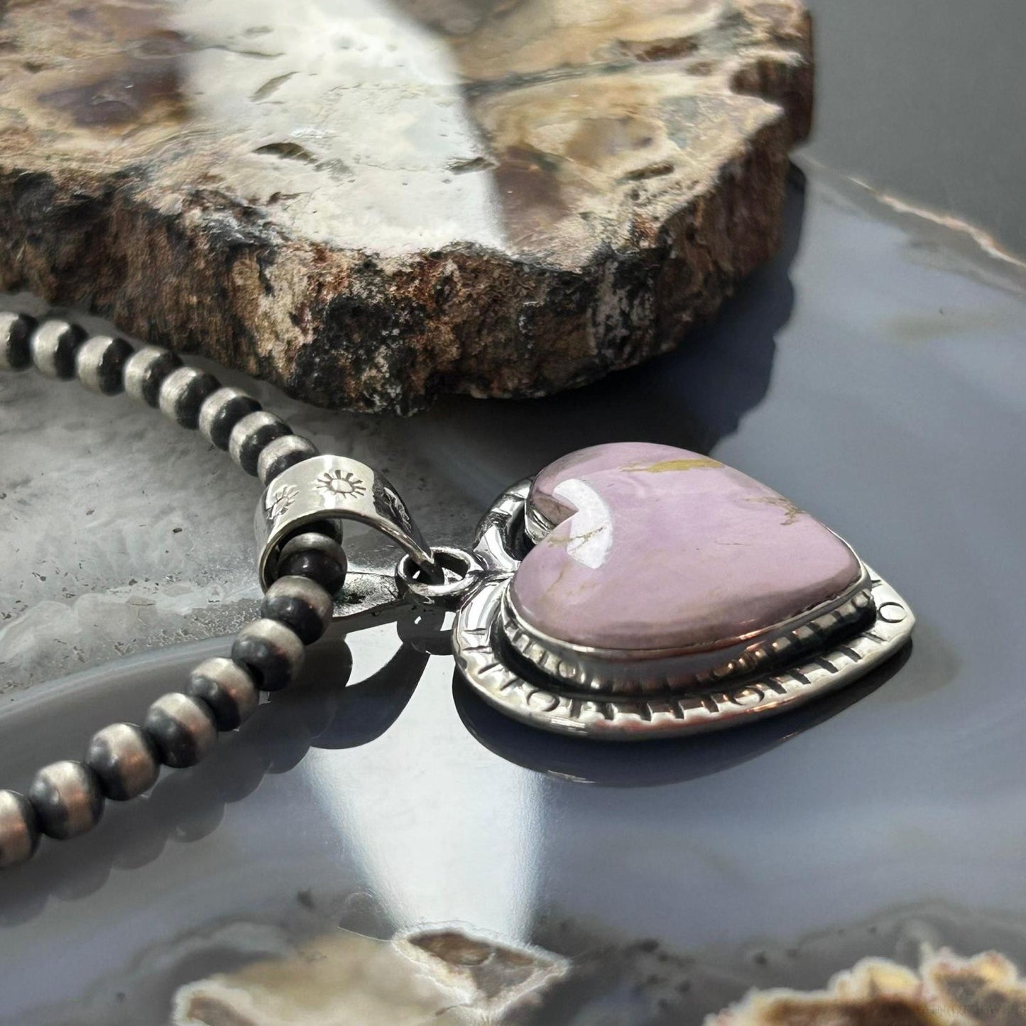 Sterling Silver Southwestern Style Phosphorite Decorated Heart Pendant For Women