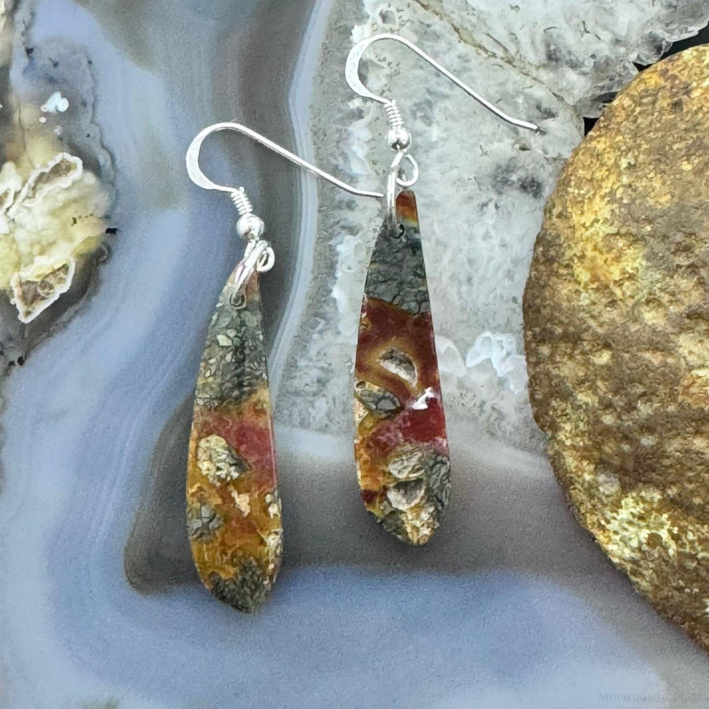 Sterling Silver Elongated Teardrop Red Marcasite Slab Dangle Earrings For Women #219