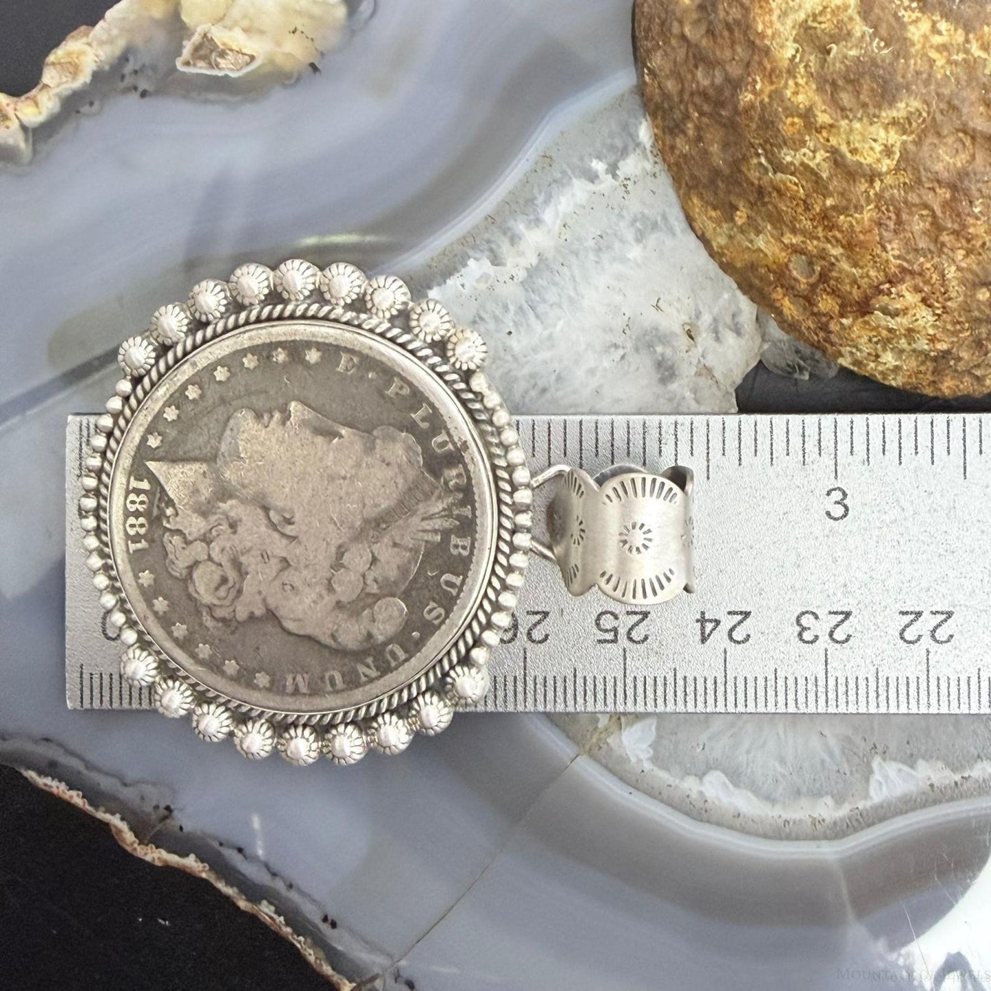 1881 Genuine 90% Silver Morgan Dollar Decorated Unisex Sterling Silver Pendant