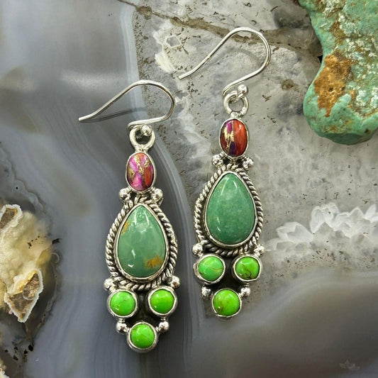 Sterling Silver Southwestern Style Multistone Dangle Earrings For Women #12