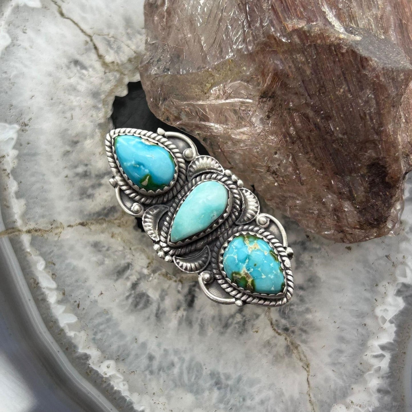 Sterling Silver Southwestern Style 3 Sonora Gold Turquoise Adjustable Ring For Women #1