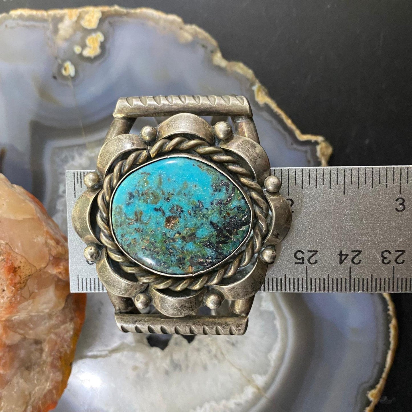 Vintage Native American Silver Turquoise Heavy Bracelet For Women