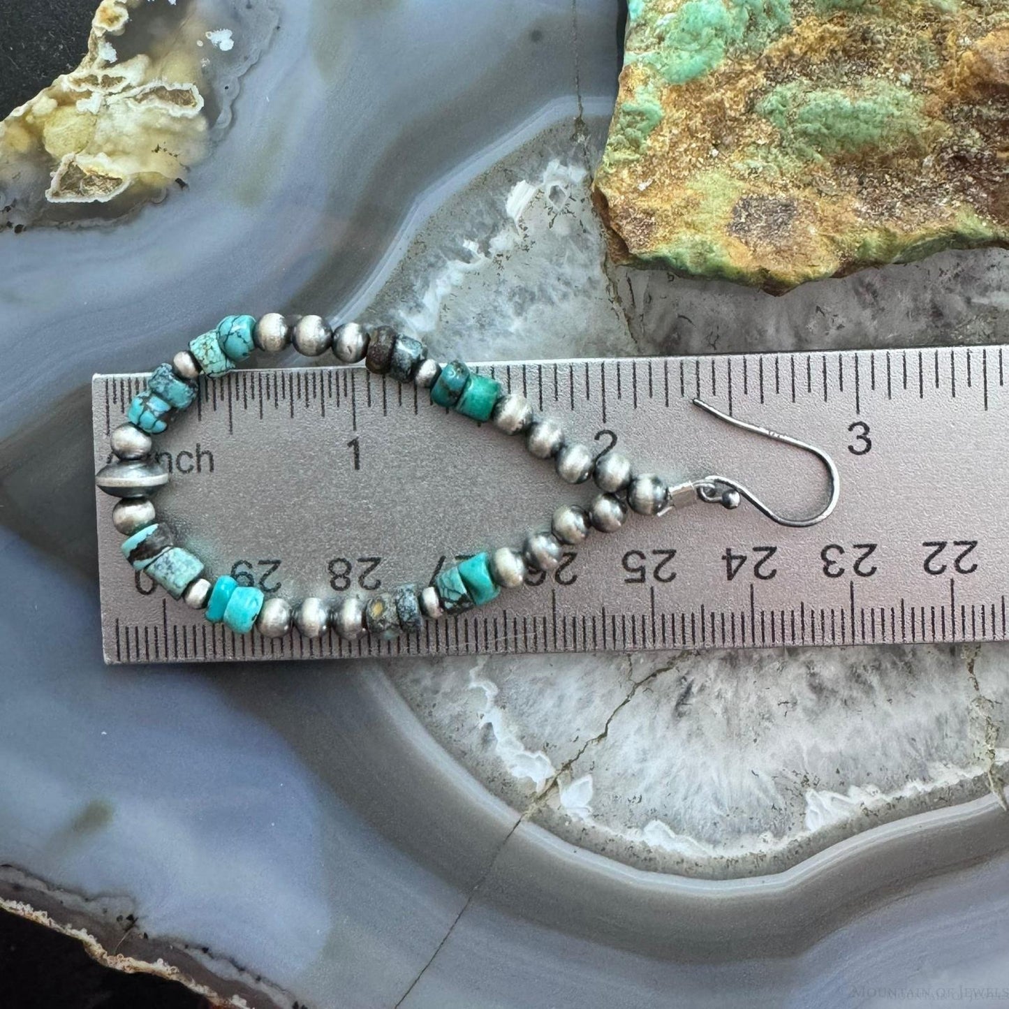 Sterling Silver Southwestern Style Navajo Pearl & Turquoise Bead Hoop Earrings For Women
