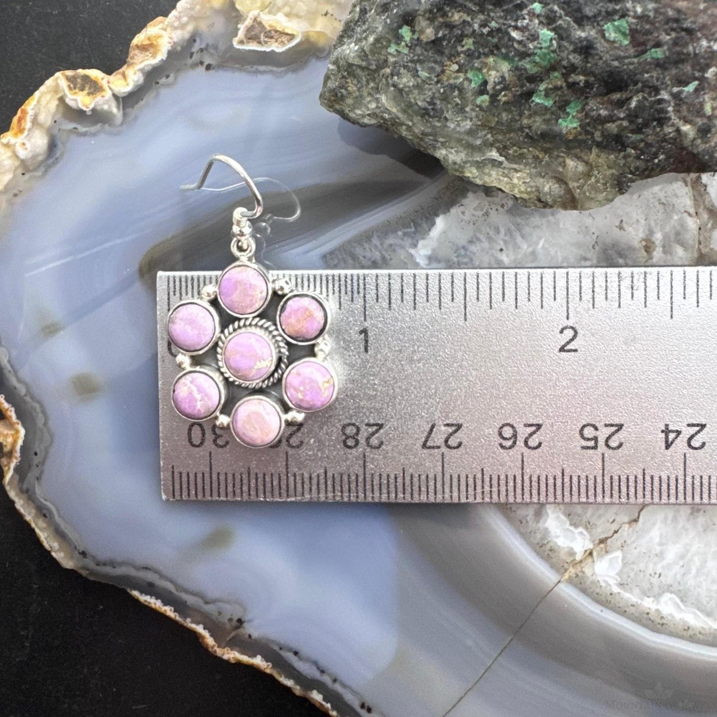 Native American Sterling Silver Phosphosiderite Cluster Dangle Earrings For Women