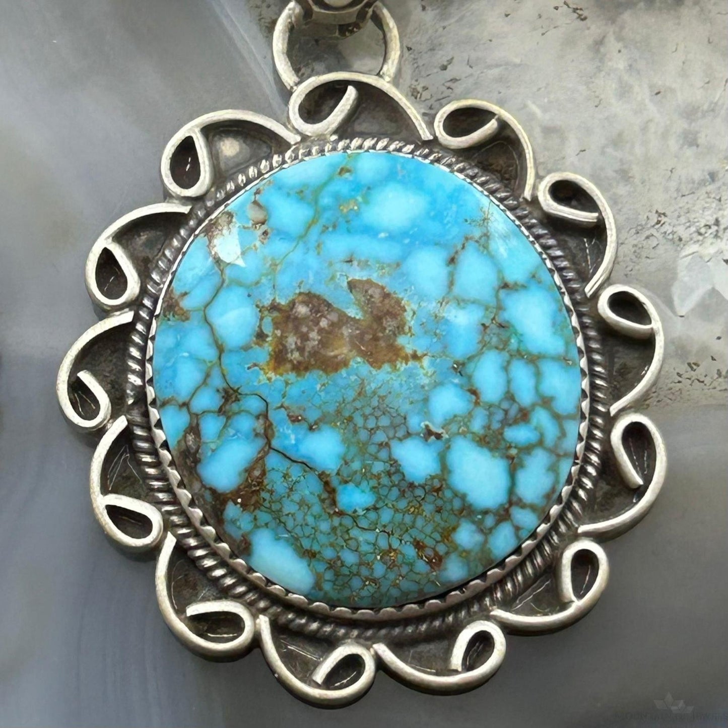 Sterling Silver Southwestern Style Round High Grade Kingman Turquoise Pendant For Women