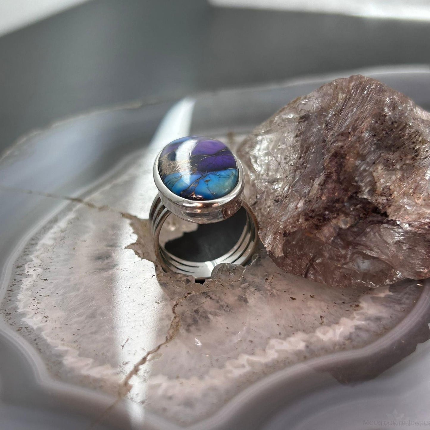 Sterling Silver Southwestern Style Oval Purple Mohave Turquoise Ring Size 7 For Women