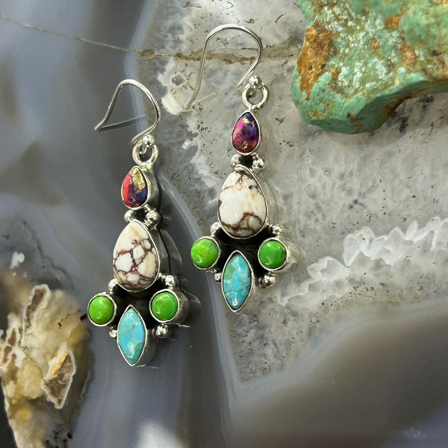 Sterling Silver Southwestern Style Multistone Dangle Earrings For Women #9