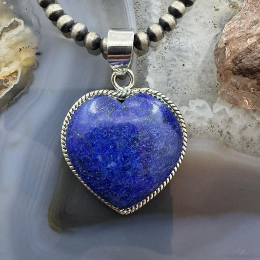 Sterling Silver Southwestern Style Lapis Lazuli Heart Pendant For Women
