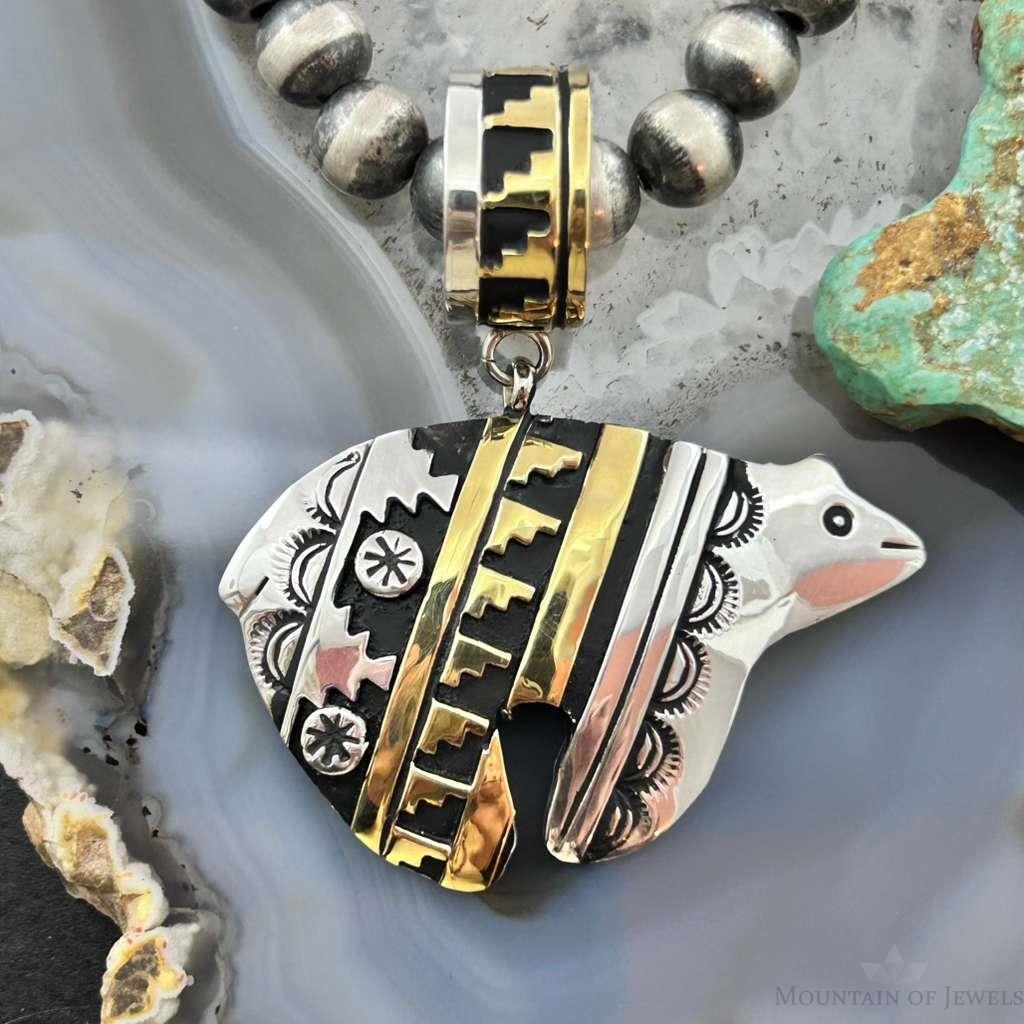 Tommy & Rosita Singer Native American Sterling Silver & GF Overlay Unisex Bear Pendant