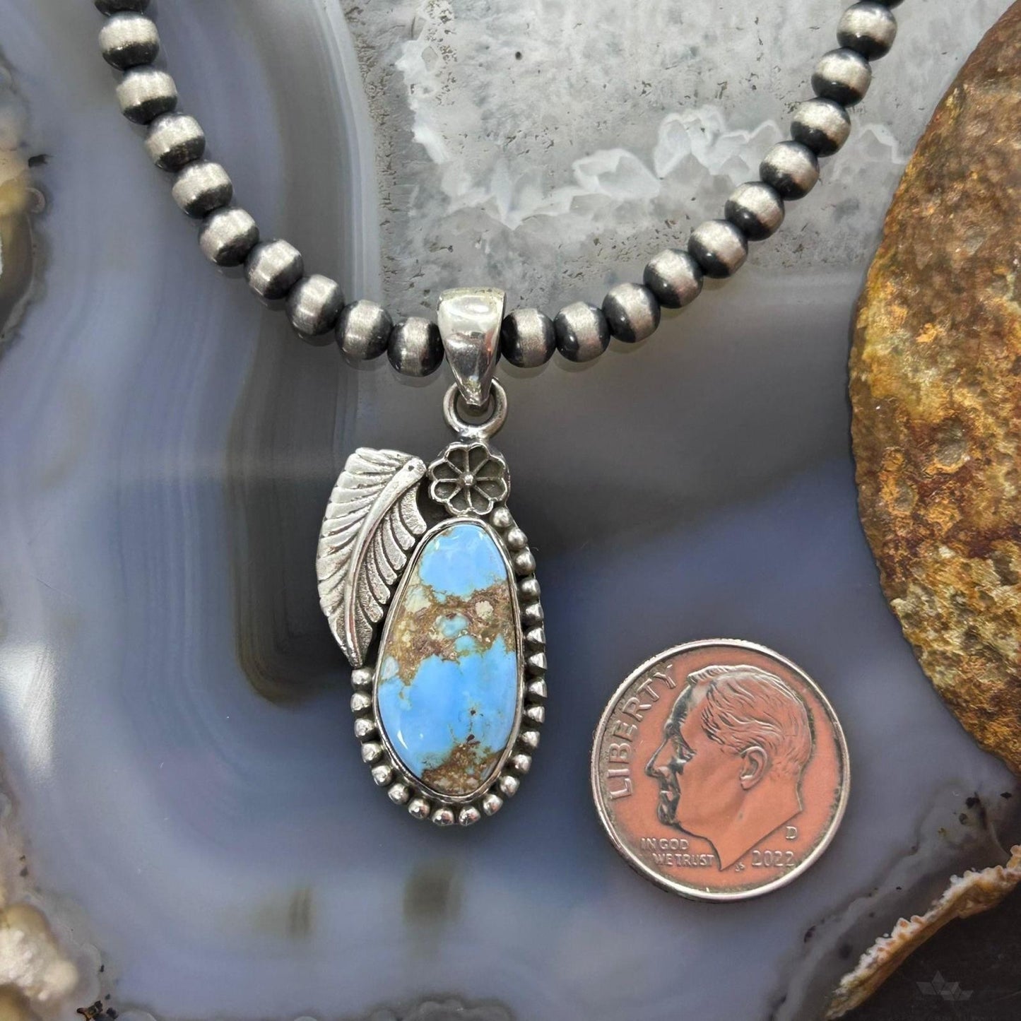 Sterling Silver Southwestern Style Golden Hill Turquoise Leaves Pendant For Women #4