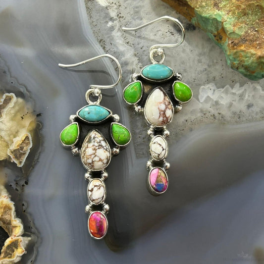 Sterling Silver Southwestern Style Multistone Dangle Earrings For Women #6