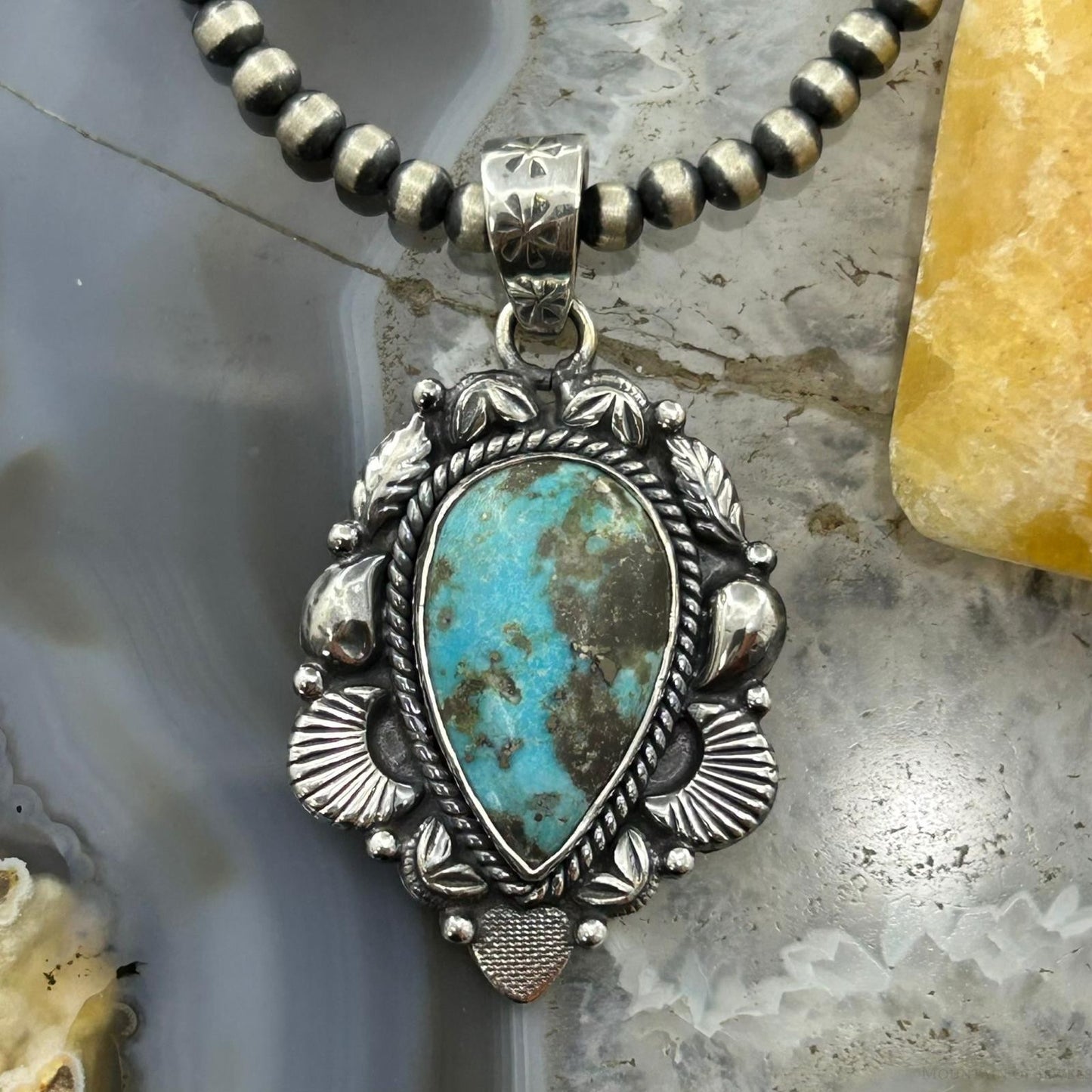 Sterling Silver Southwestern Style Teardrop Turquoise Pendant For Women #8